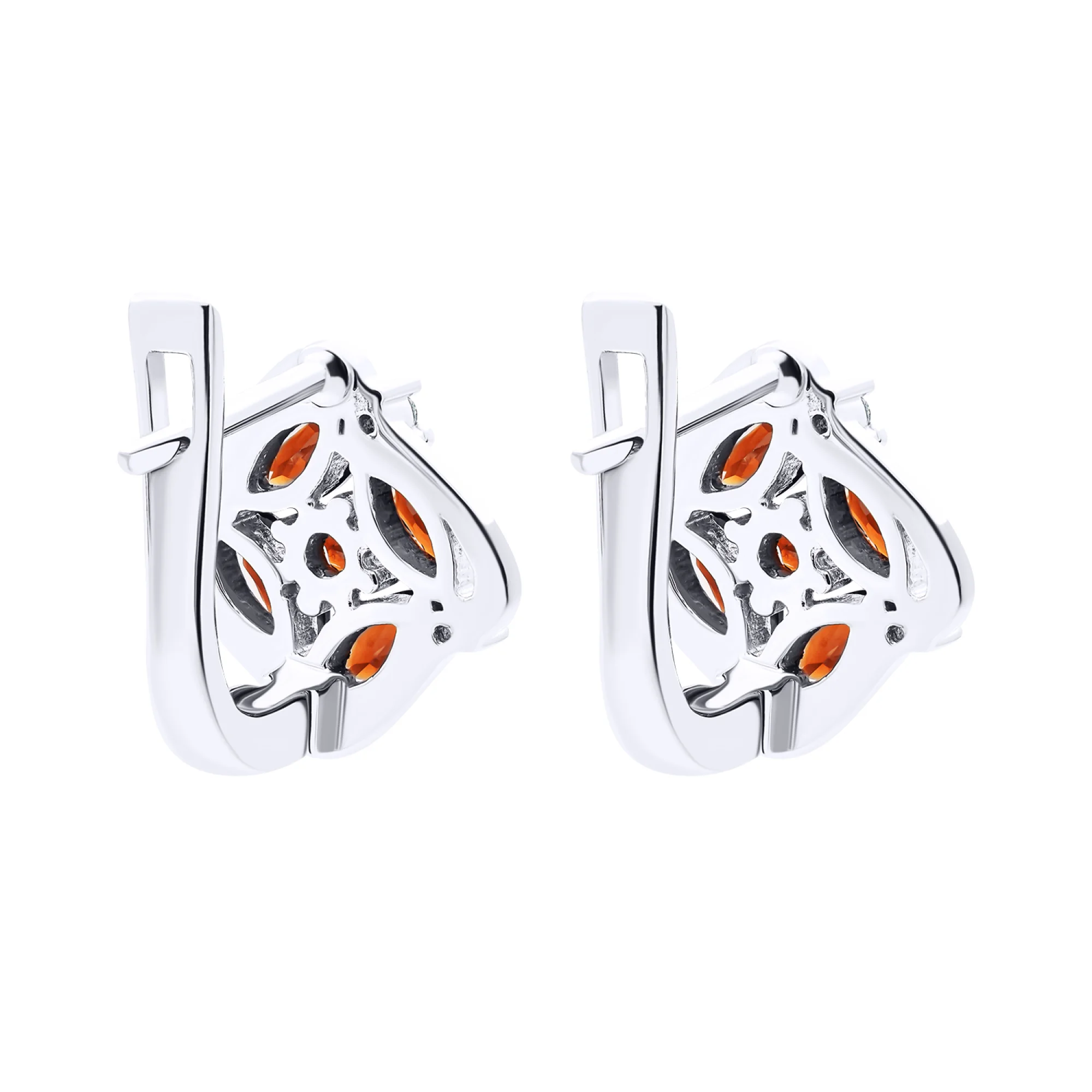 Серьги из серебра с гранатом и фианитами - 1525058 - 2