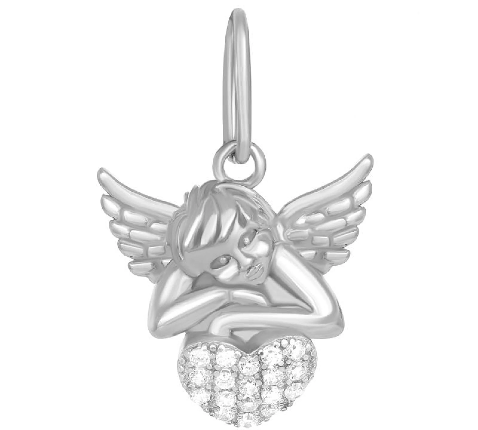 Серебряный подвес "Ангел и Сердце" с фианитами - 421500 - 1