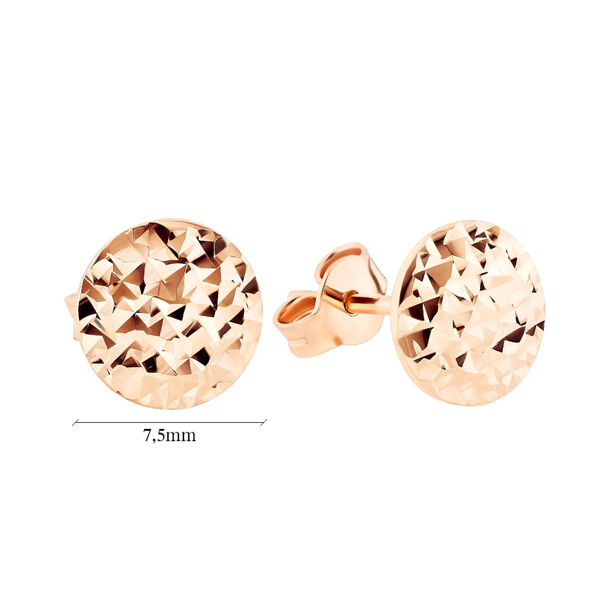 Сережки-гвоздики из красного золота с алмазной гранью - 964791 – изображение 2