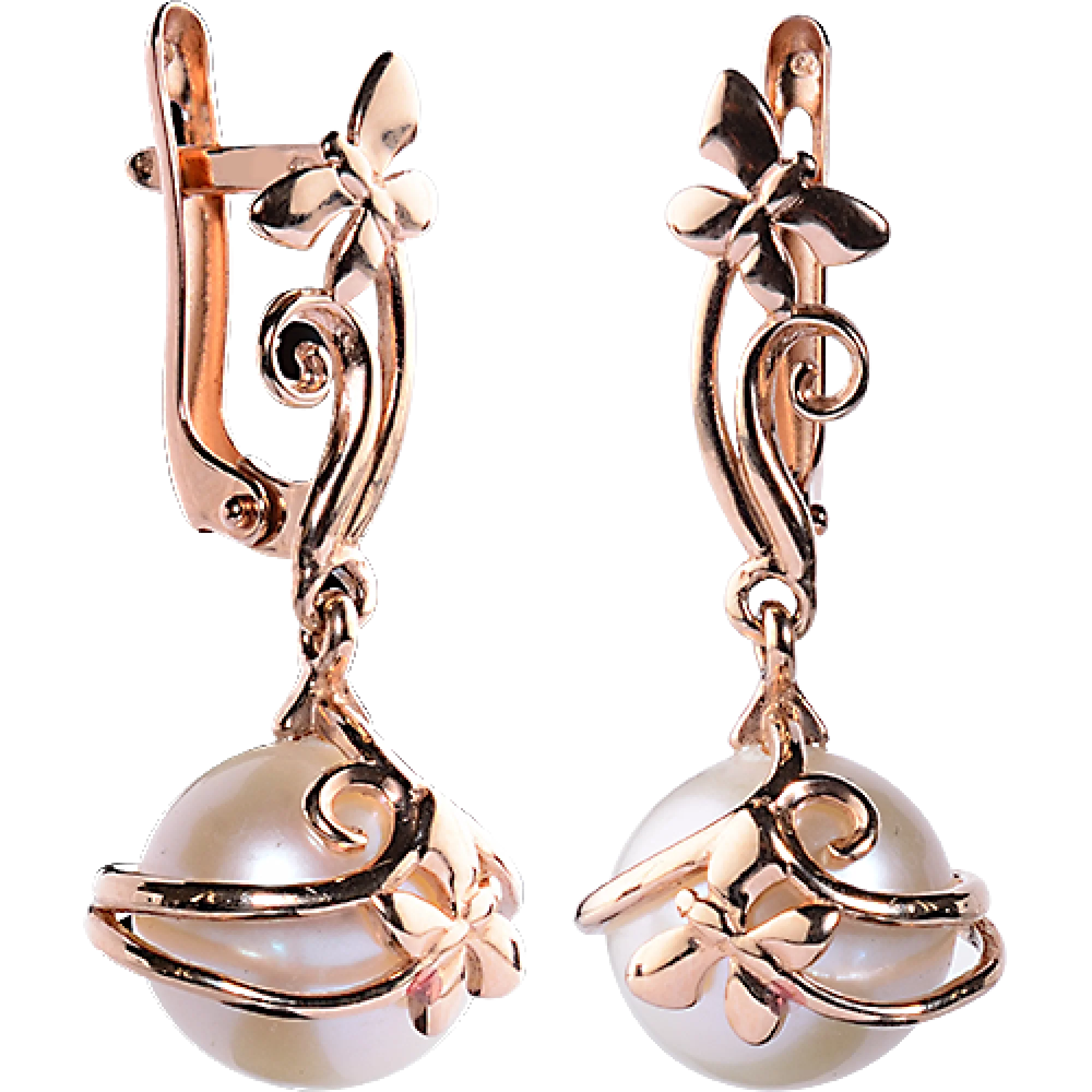 Серьги с жемчугом в красном золоте - 409540 - 1