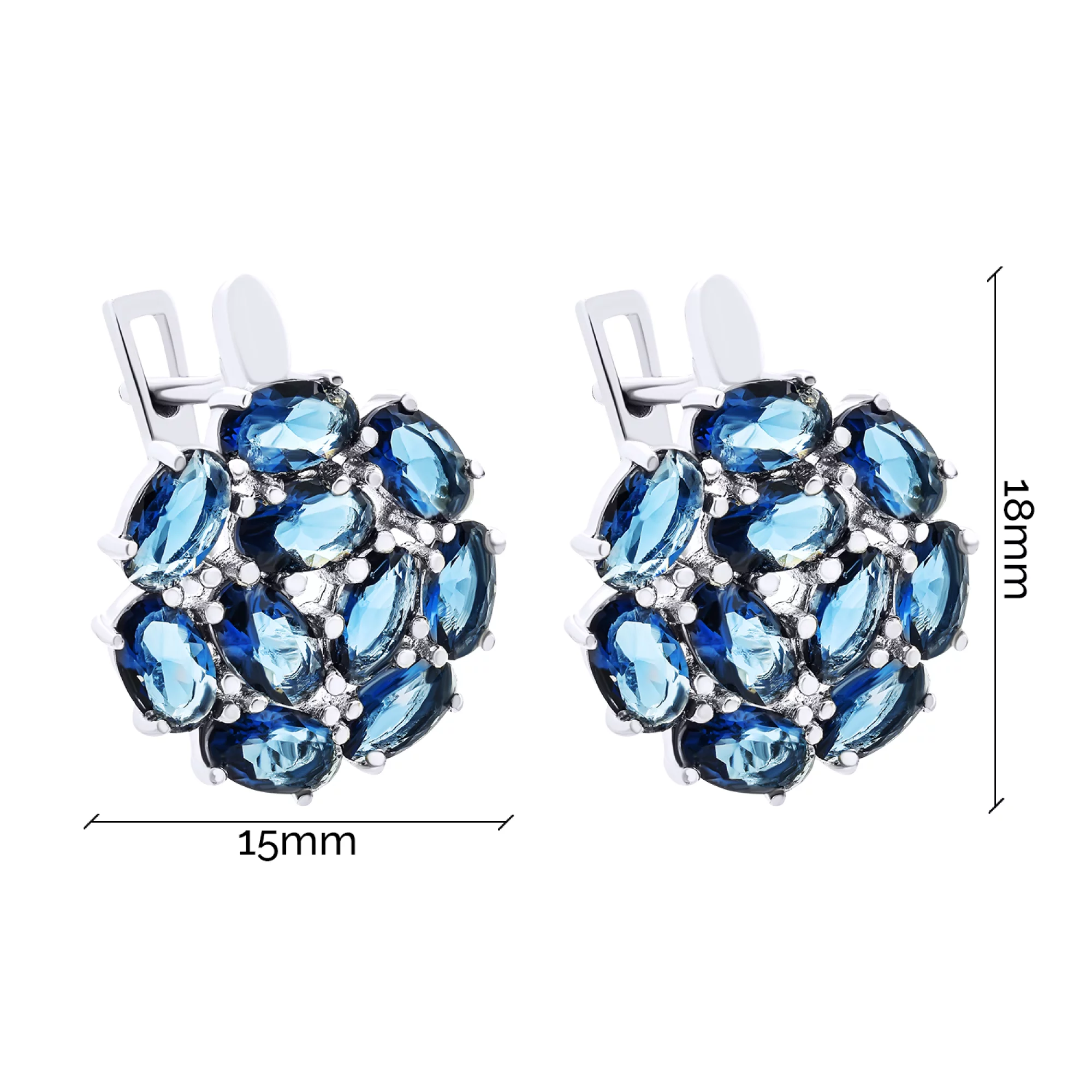 Сережки зі срібла "Квітка" з розсипом сапфірів - 1524814 – зображення 3