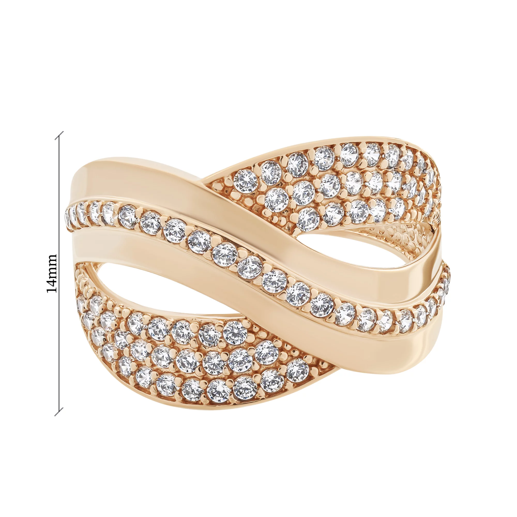 Золотое широкое кольцо с россыпью фианитов - 1577346 – изображение 3