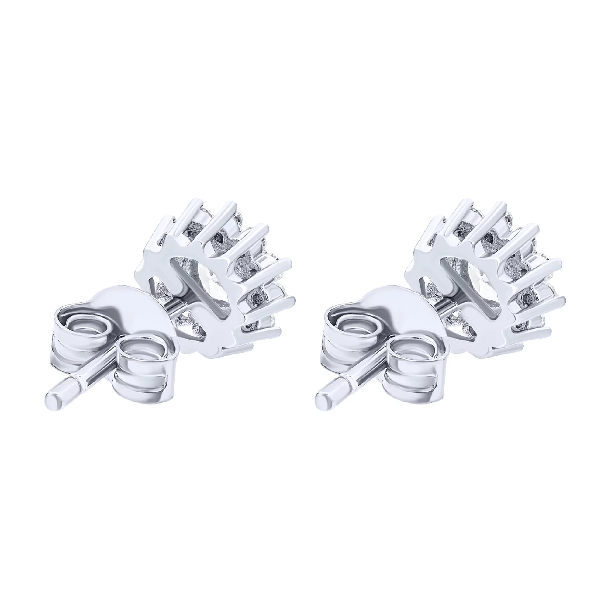 Срібні сережки-гвоздики "Квіточка" з фіанітами - 1627181 – зображення 2