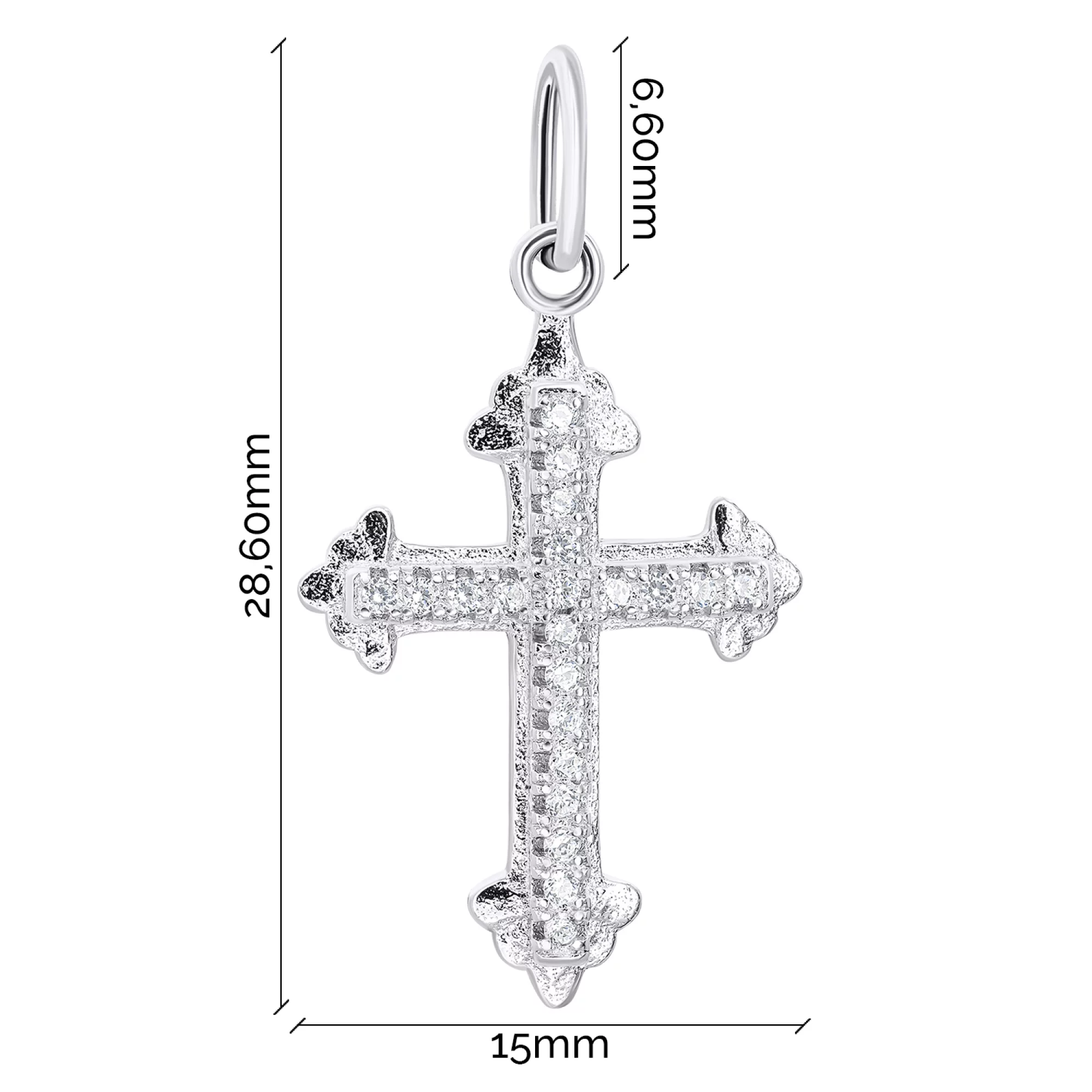 Декоративний срібний хрестик із доріжкою фіанітів  - 1546756 – зображення 2