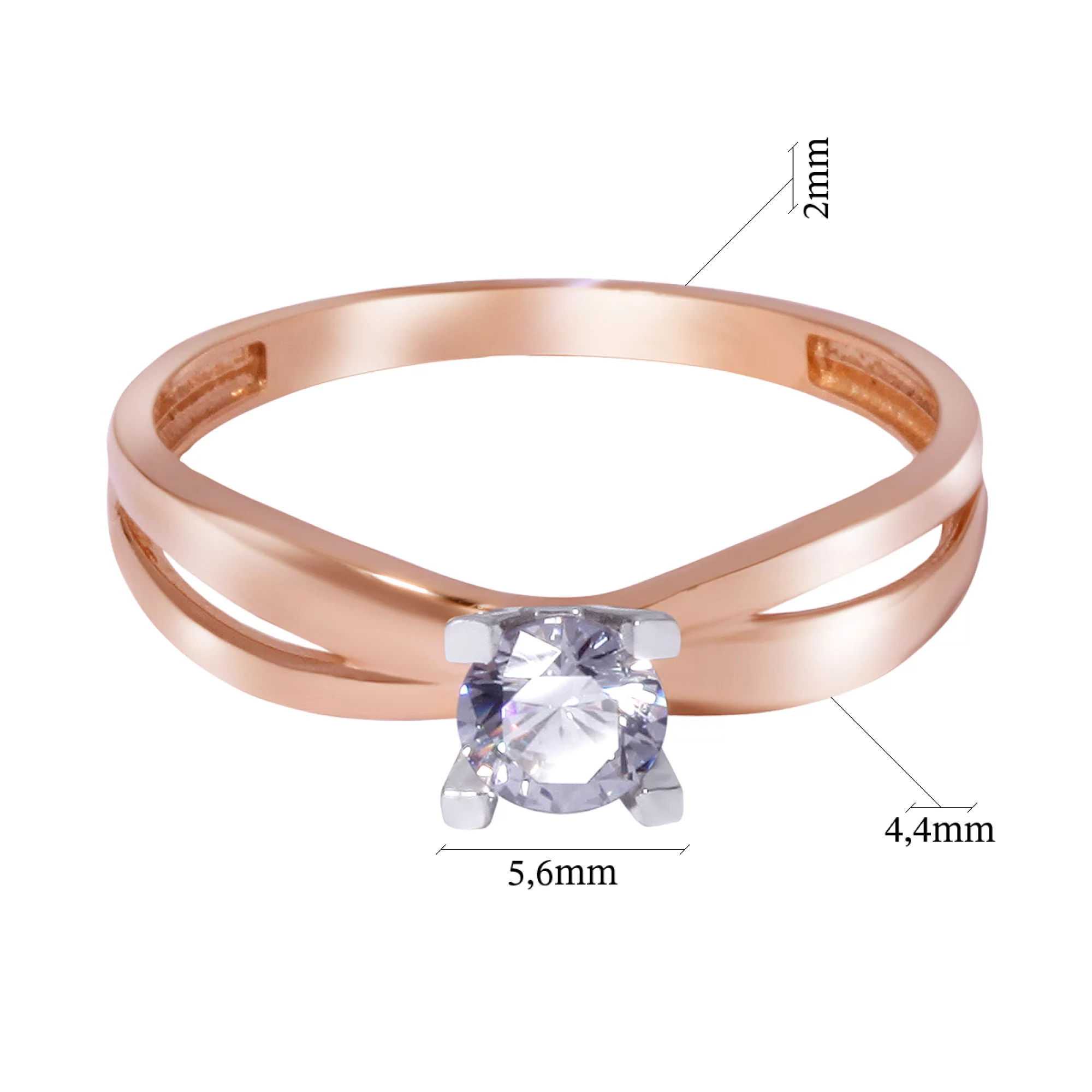 Кольцо для помолвки из красного золота с фианитом - 968011 – изображение 3