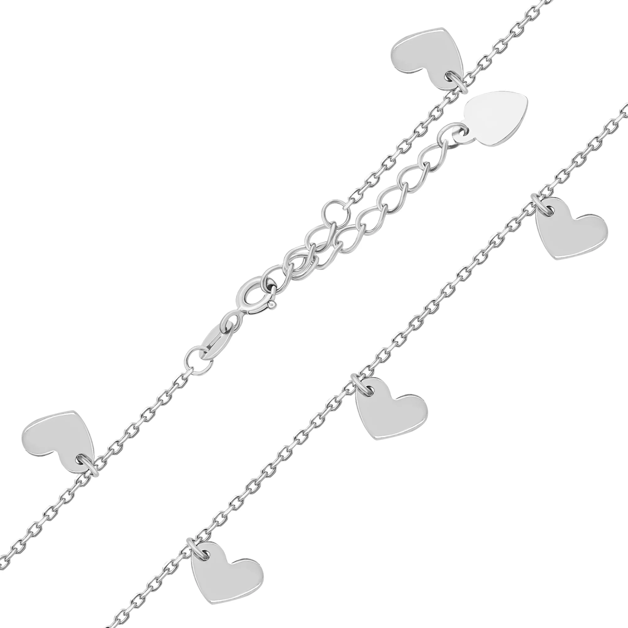 Браслет из серебра на ногу с подвесками "Сердечка" якорное плетение  - 1545031 – изображение 2