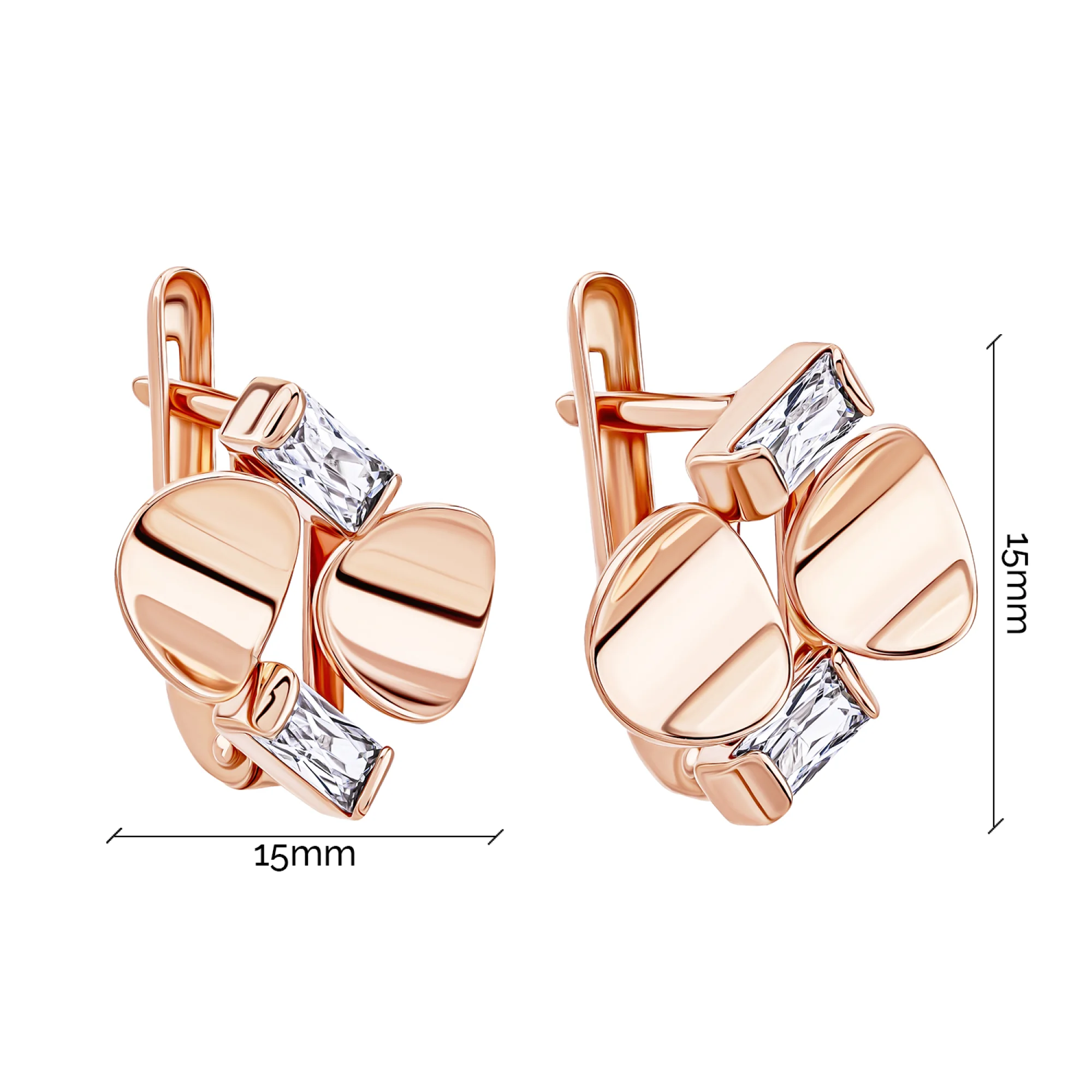 Серьги из красного золота "Геометрия" с фианитами - 2098256 - 3