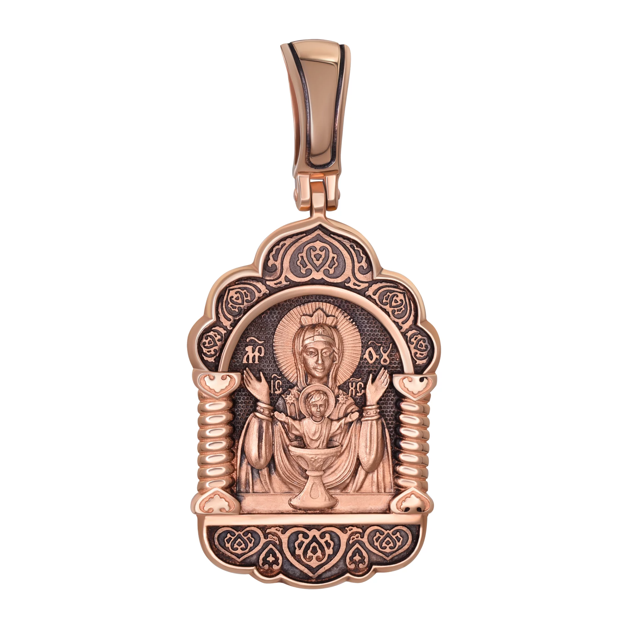 Золотая ладанка с чернением Икона Божьей Матери Неупиваемая - 431469 – изображение 1