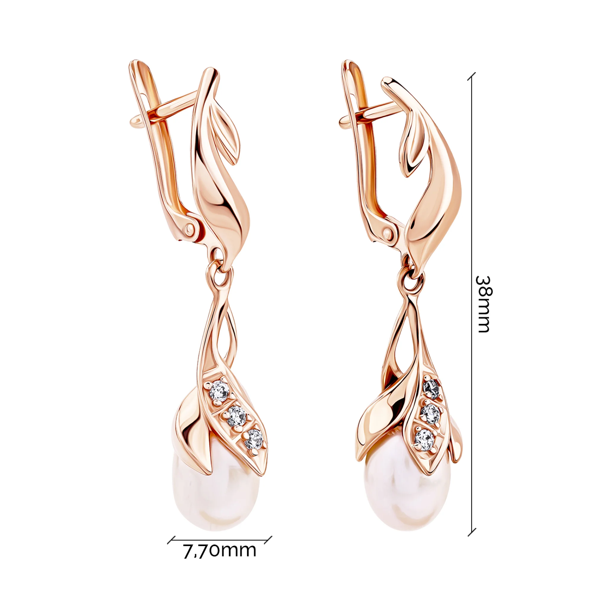 Серьги из красного золота с подвесом с жемчугом и фианитами - 1539406 - 5