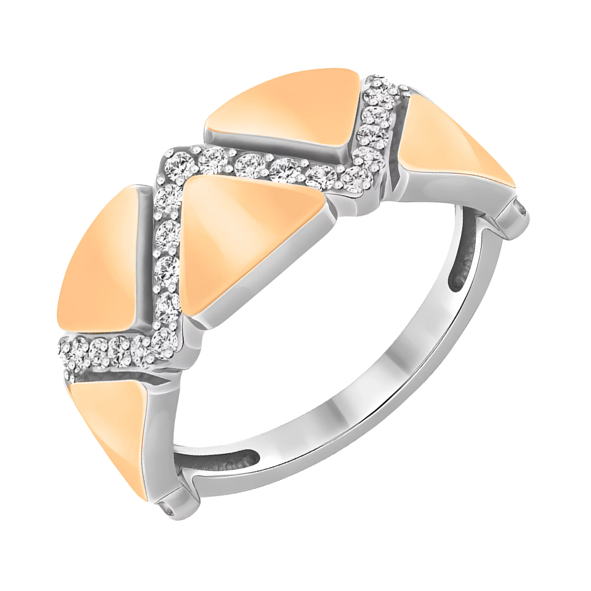 Серебряное кольцо с позолотой и фианитом - 474162 – изображение 1