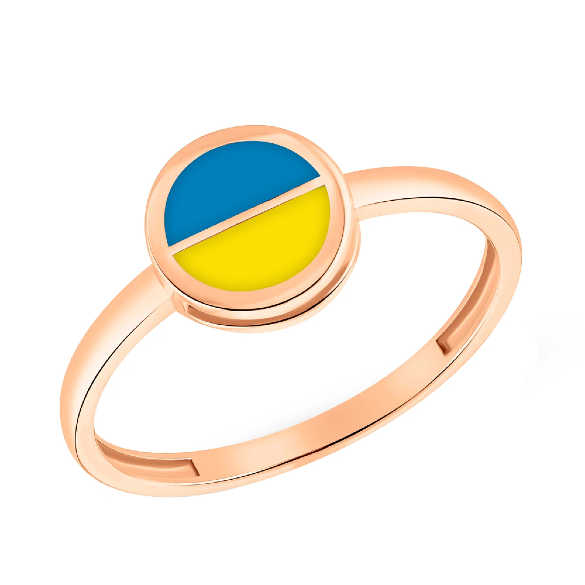 Золотое кольцо с флагом "Украины" в сине-желтой эмали - 1514969 – изображение 1