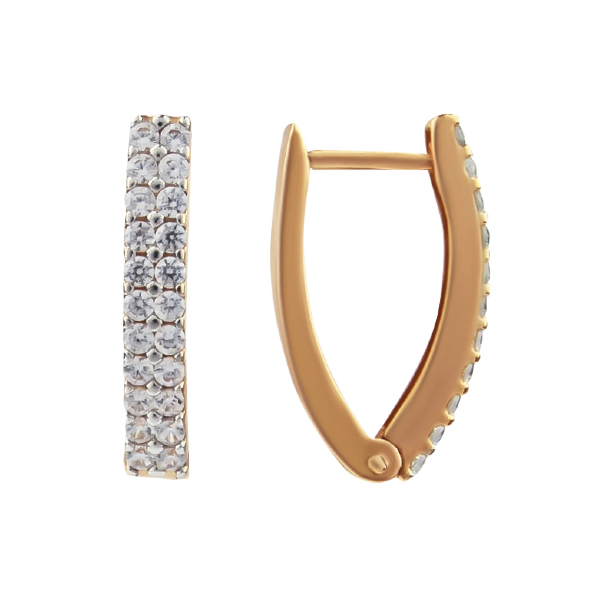 Серьги с фианитами в красном золоте - 603732 - 1