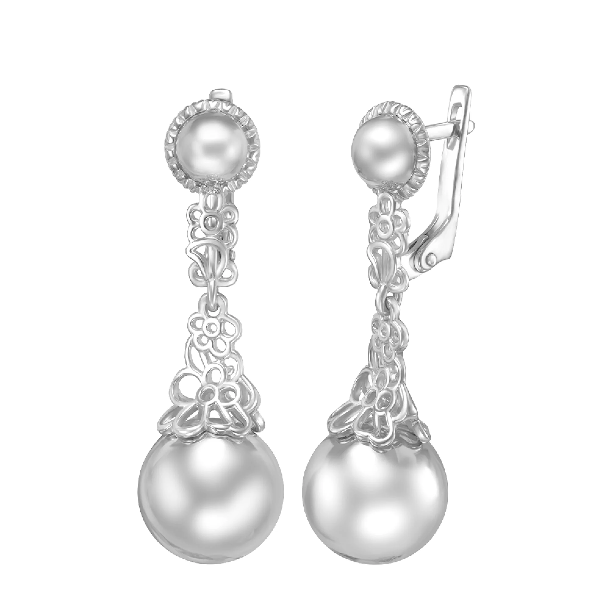 Серебряные ажурные серьги с подвесными шарами - 1536127 – изображение 1