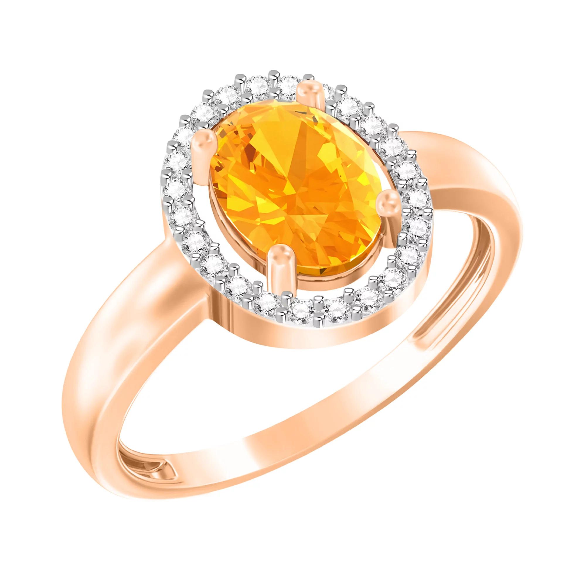Золотое кольцо с фианитами и цитрином - 1514320 – изображение 1