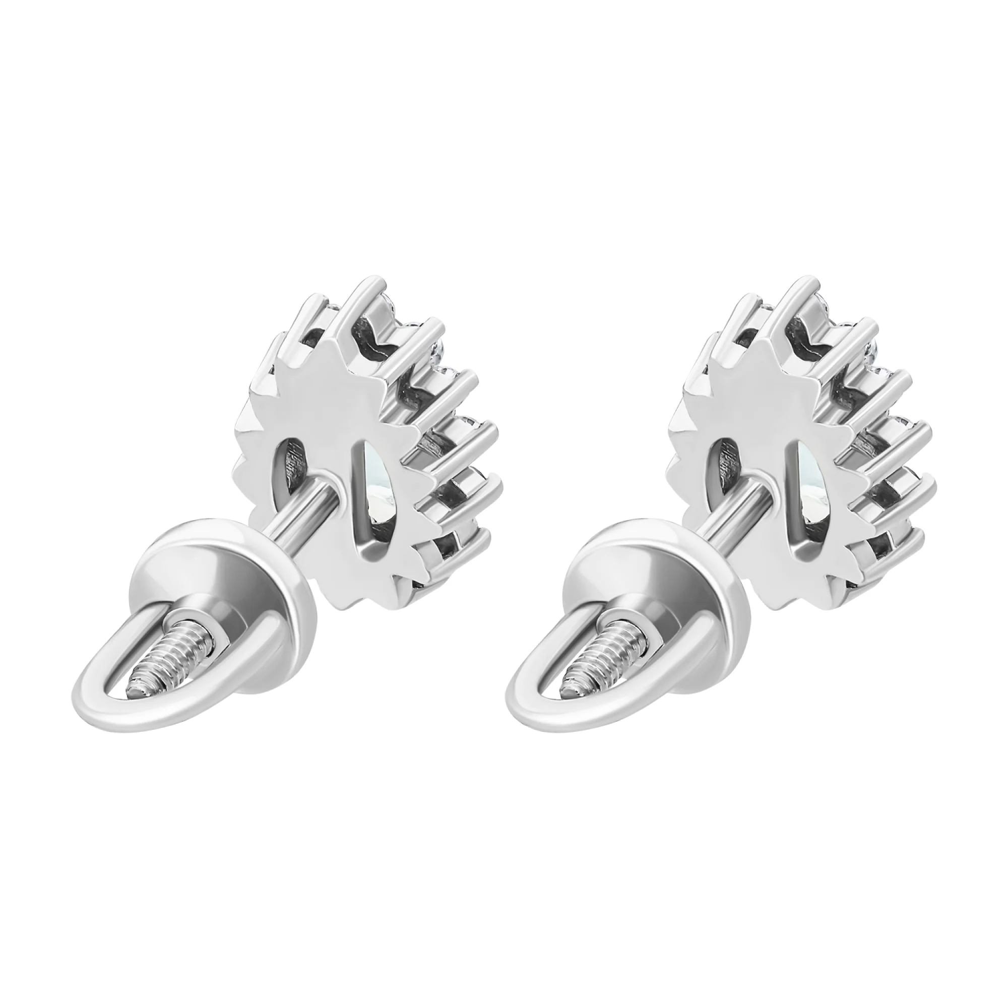 Серьги-гвоздики в белом золоте с топазом и фианитами - 1744128 - 2