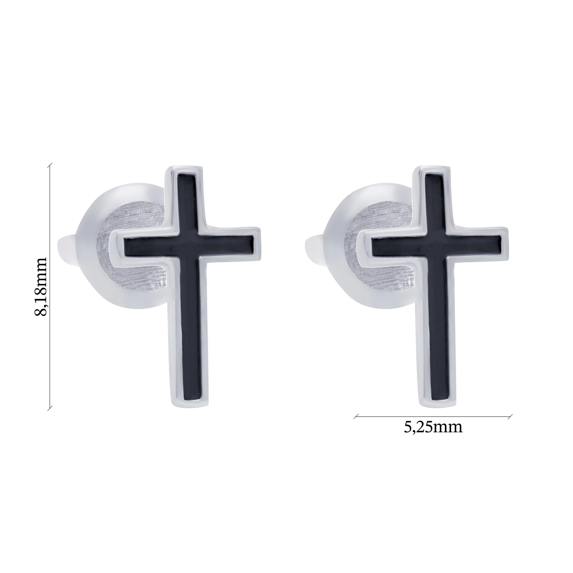 Серьги-гвоздики серебряные с крестиком и эмалью - 1669031 – изображение 3