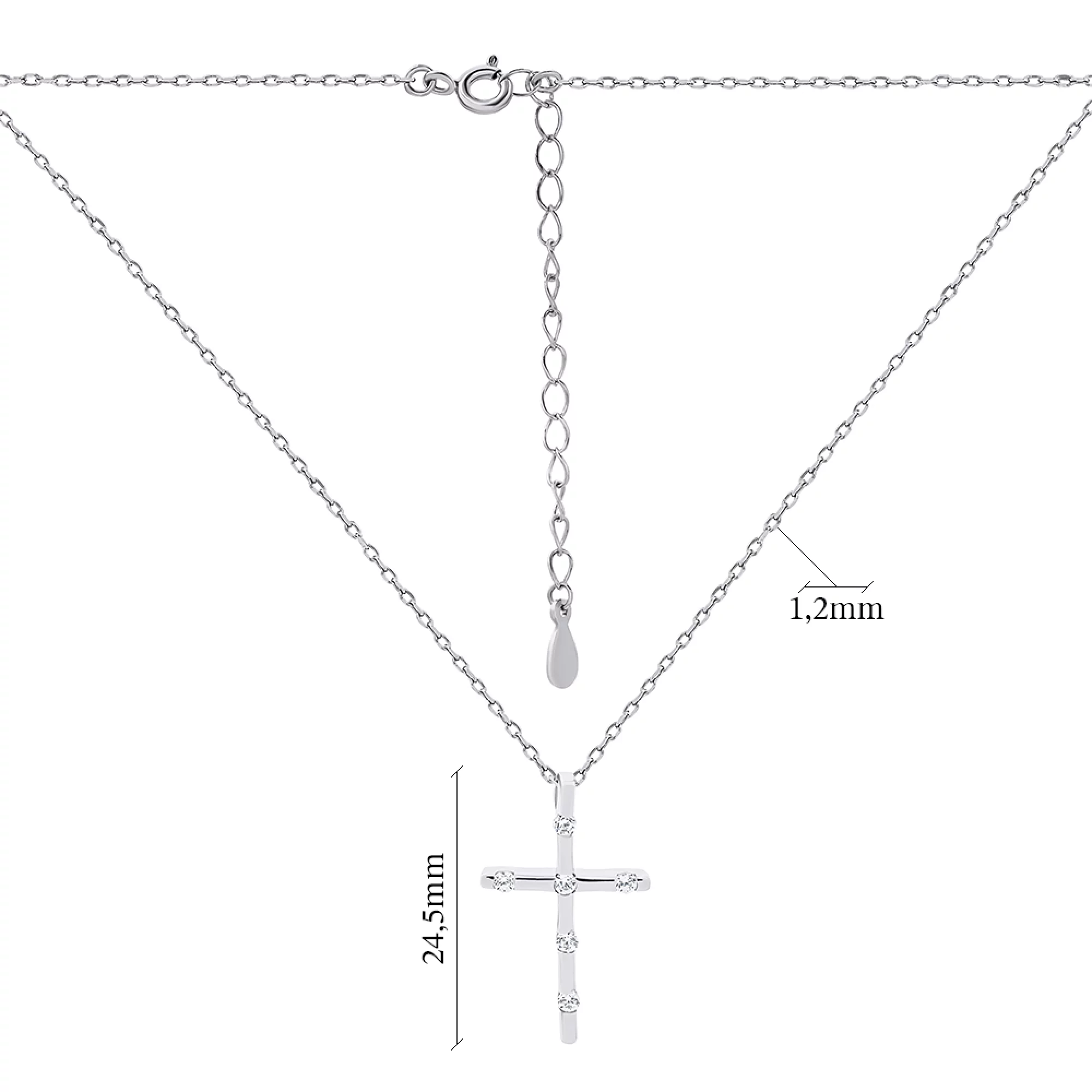 Цепочка с крестиком из серебра с фианитами плетение якорное - 1503830 – изображение 3