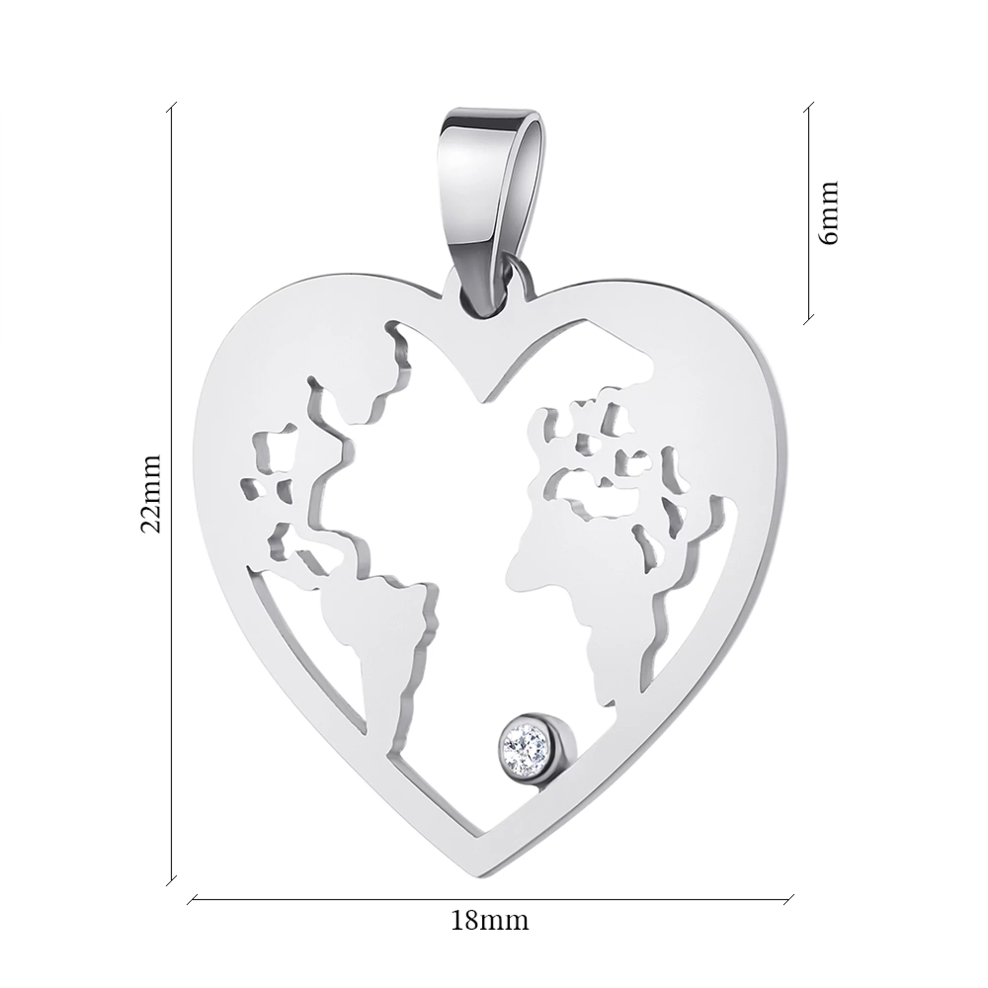 Срібний підвіс "Серце" з фіанітом - 1303088 – зображення 2
