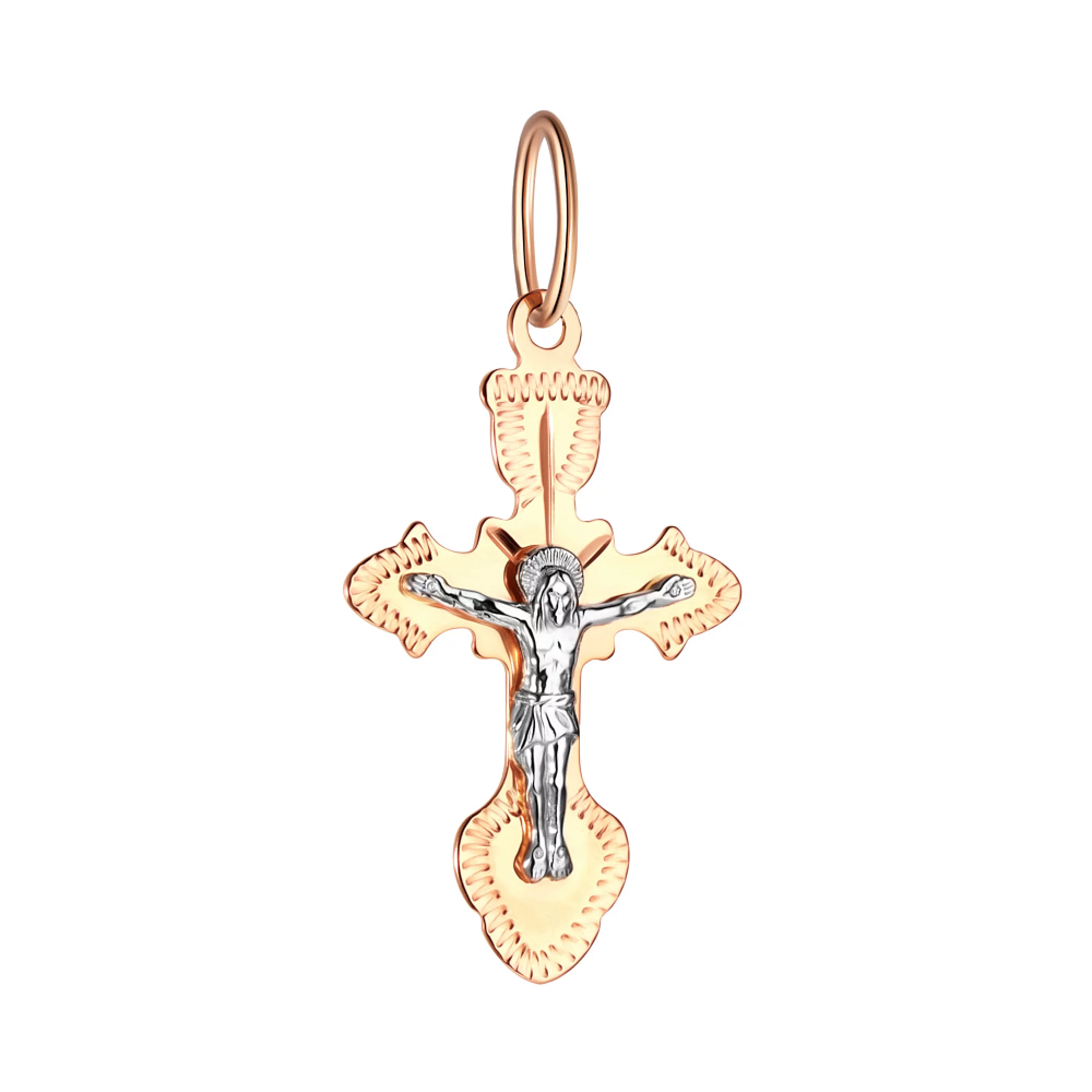 Хрестик з комбінованого золота - 964941 – зображення 1