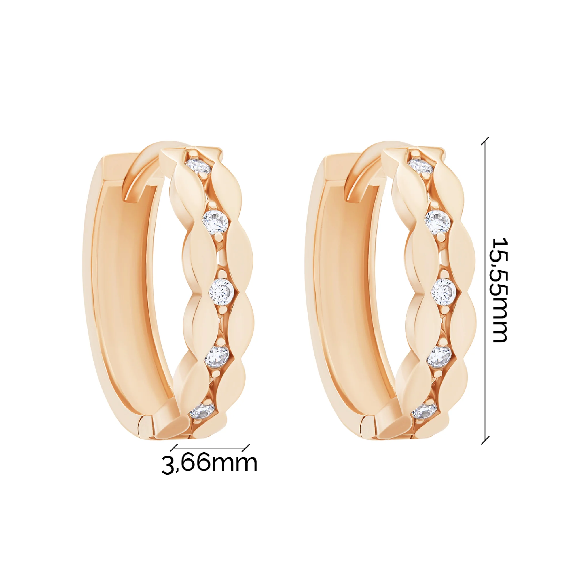 Сережки-кольца из красного золота с фианитами - 1748575 - 5