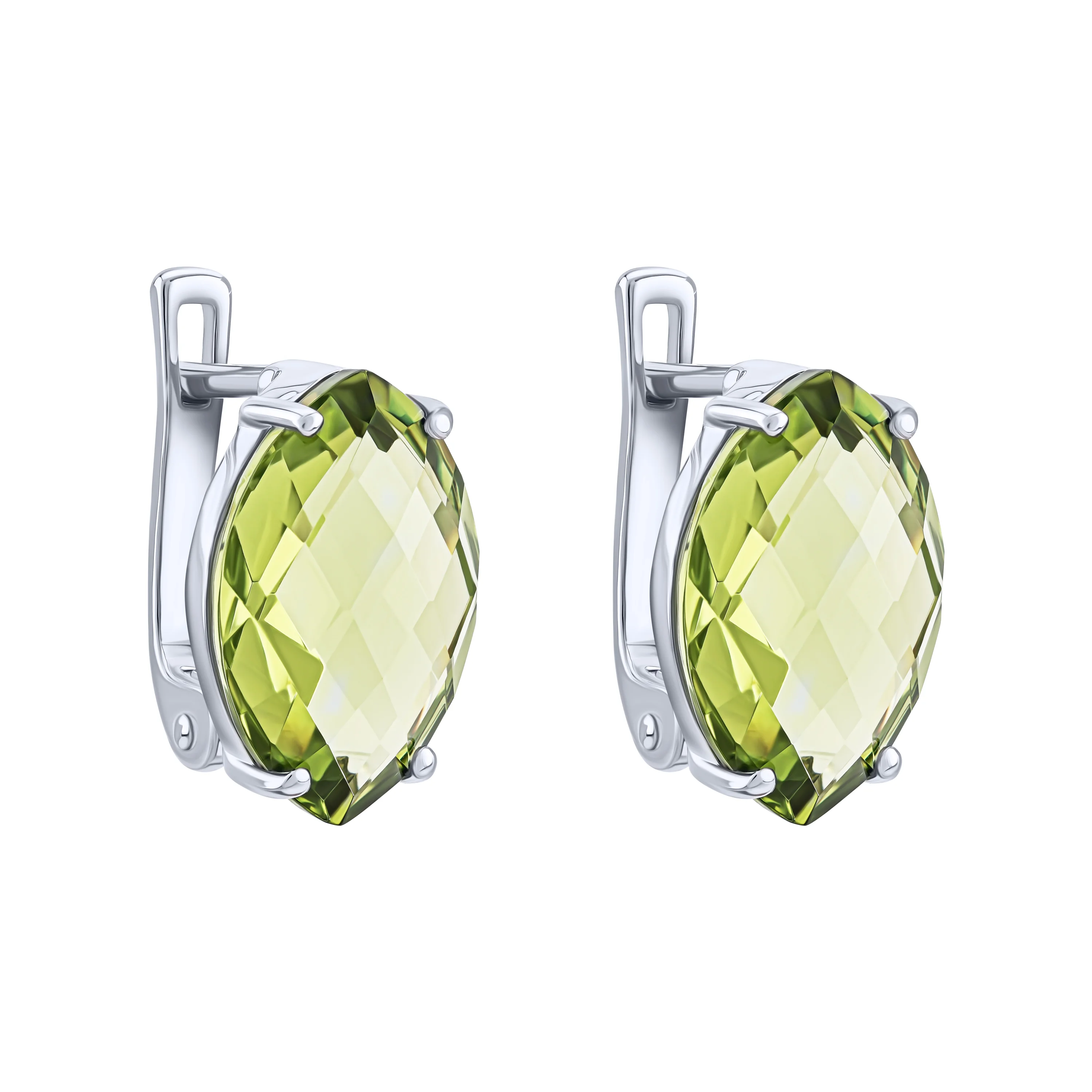 Серебряные серьги с хризолитом