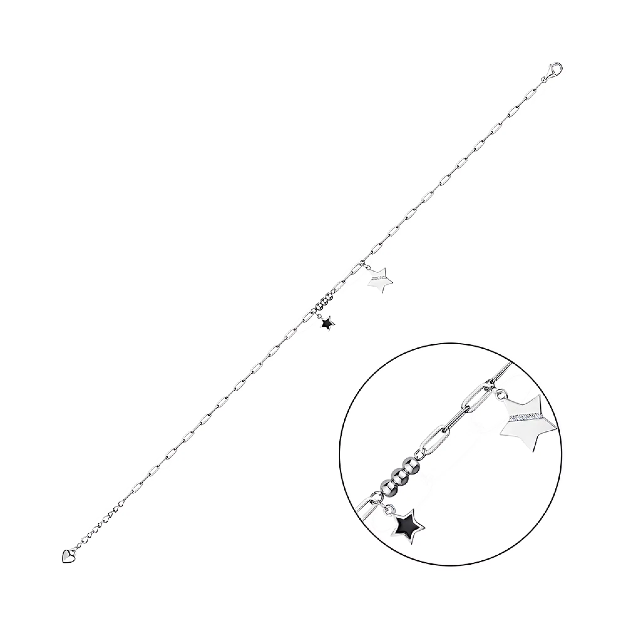 Срібний браслет на ногу з фіанітами та емаллю   - 1525604 – зображення 1