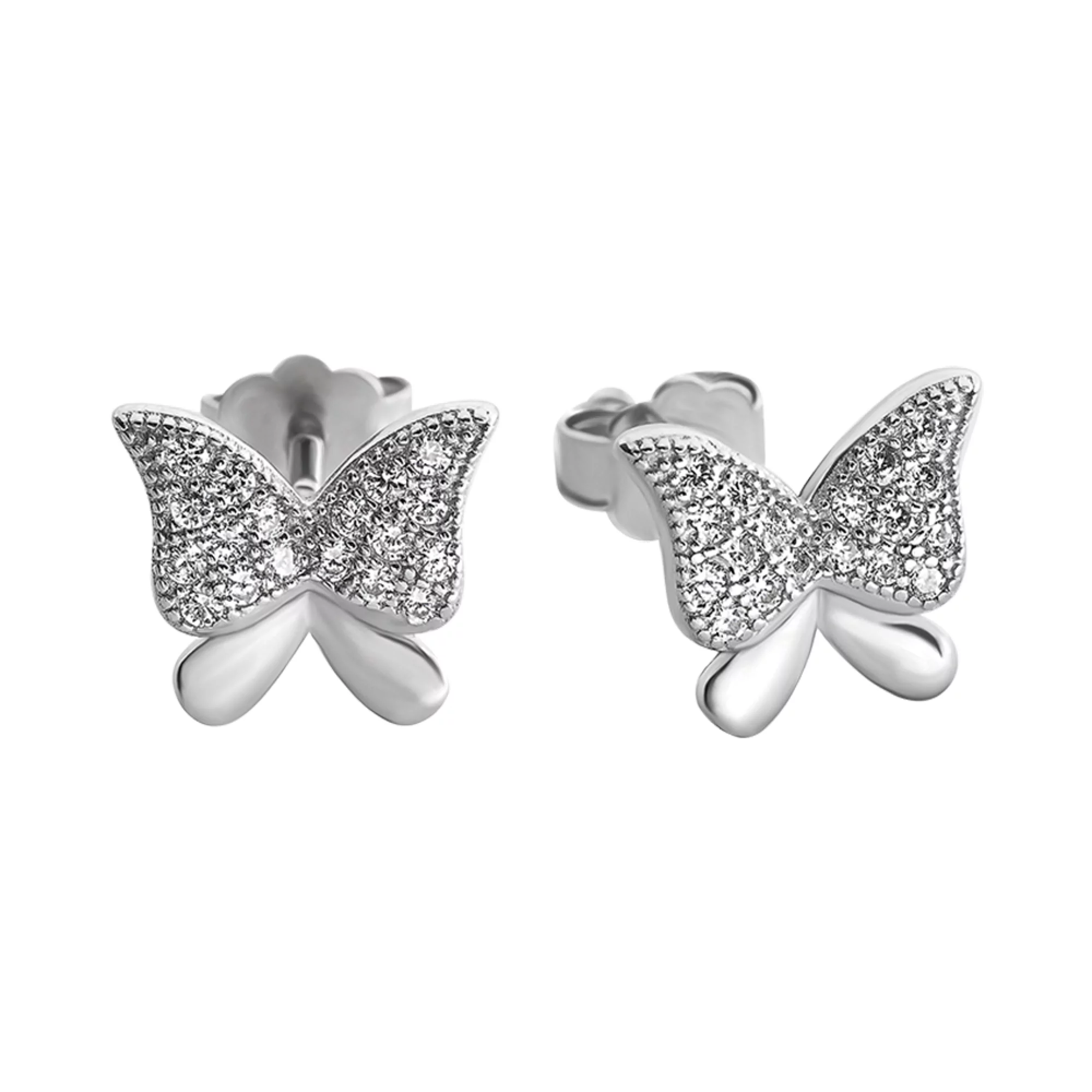 Серьги-гвоздики из серебра "Бабочка" с фианитами - 1508047 – изображение 1