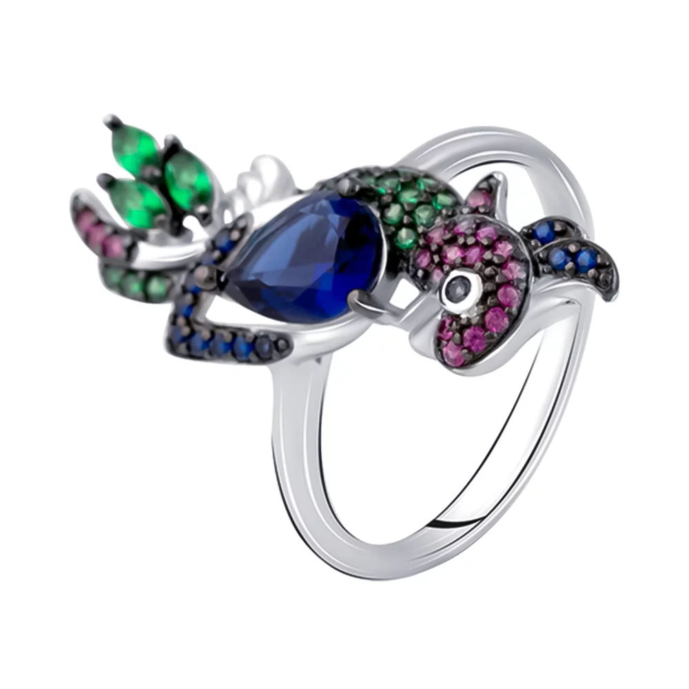 Кольцо Папугай из серебра с разноцветными фианитами. Артикул 7501/2111351: цена, отзывы, фото – купить в интернет-магазине AURUM