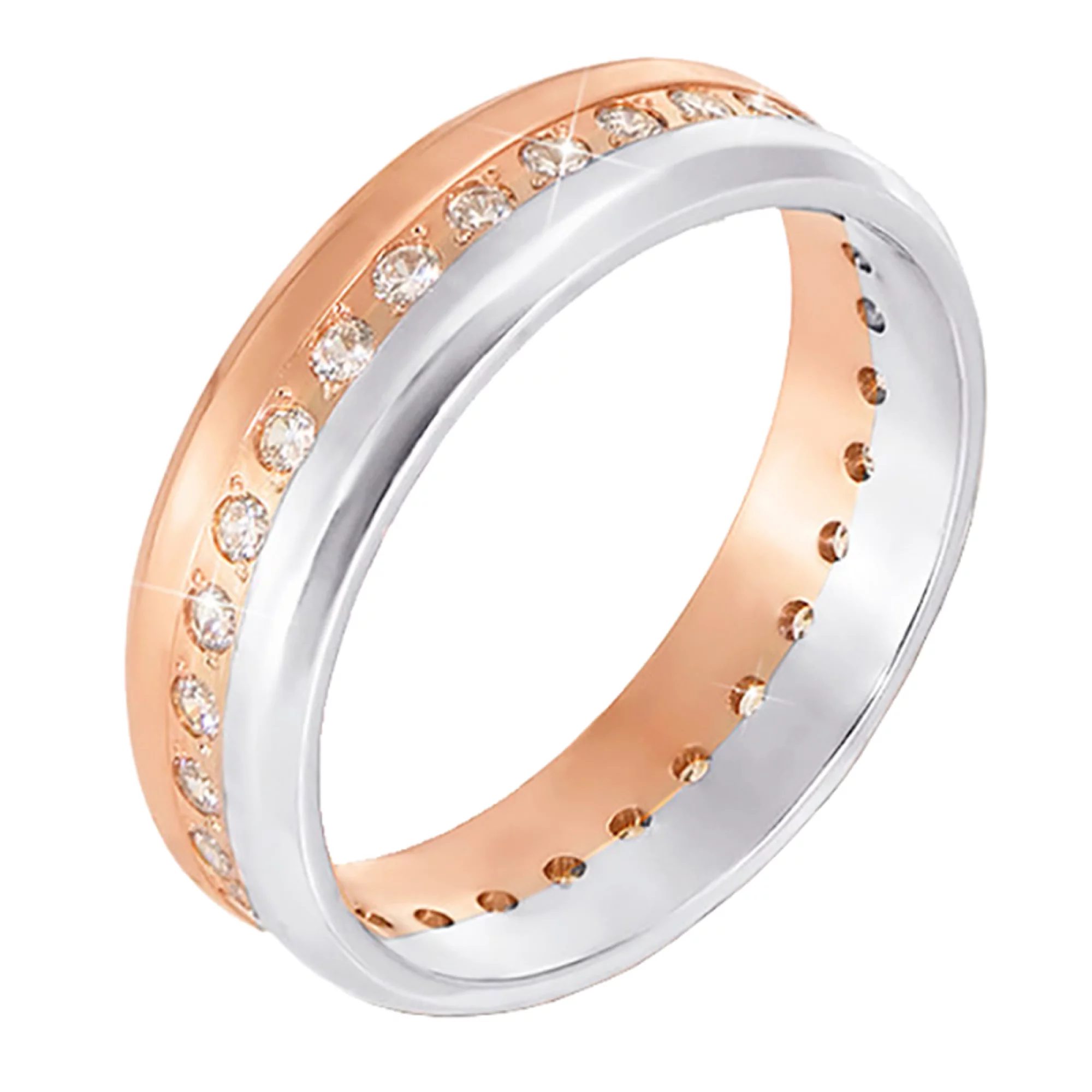 Обручальное кольцо комбинированное с фианитом американка - 521275 – изображение 1