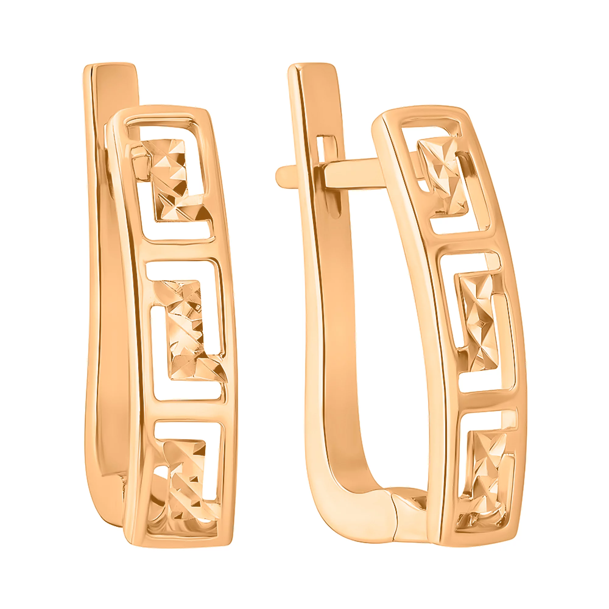 Золотые серьги с "Орнаментом" и алмазной гранью - 1504412 – изображение 1