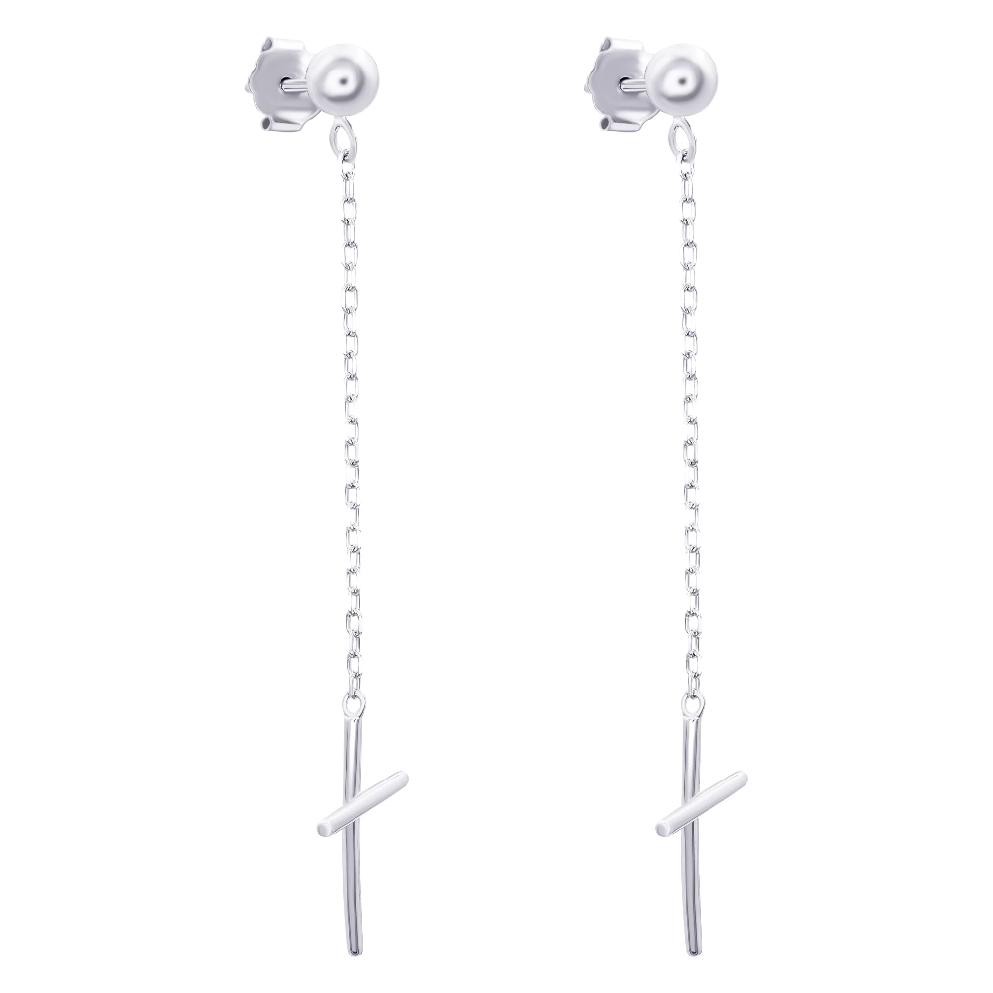 Сережки-гвоздики срібні з підвісними хрестиками - 896385 – зображення 1