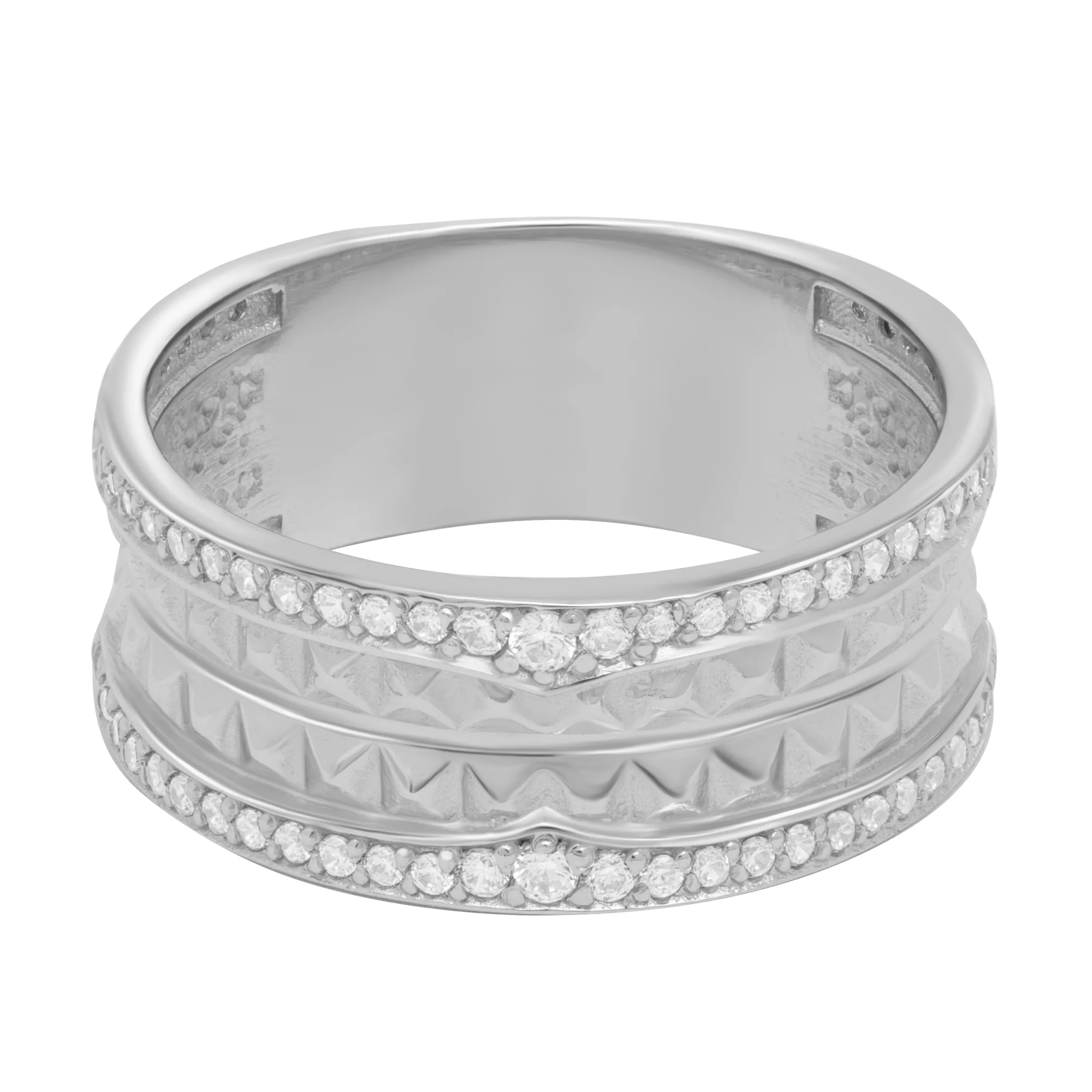Широкое кольцо из белого золота с фианитами - 1614515 – изображение 4