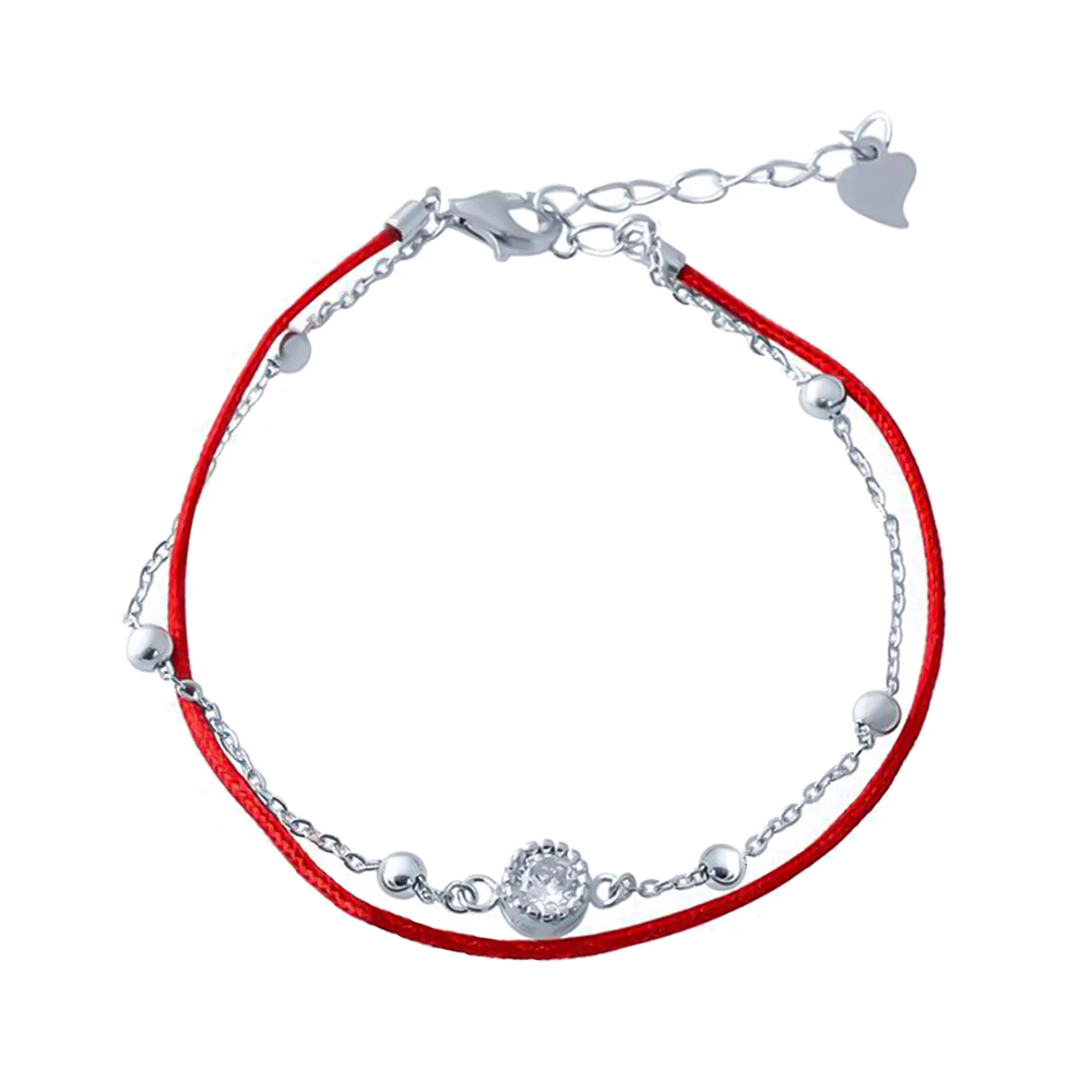 Браслет с красной шелковой ниткой и фианитом из серебра - 1469496 – изображение 1