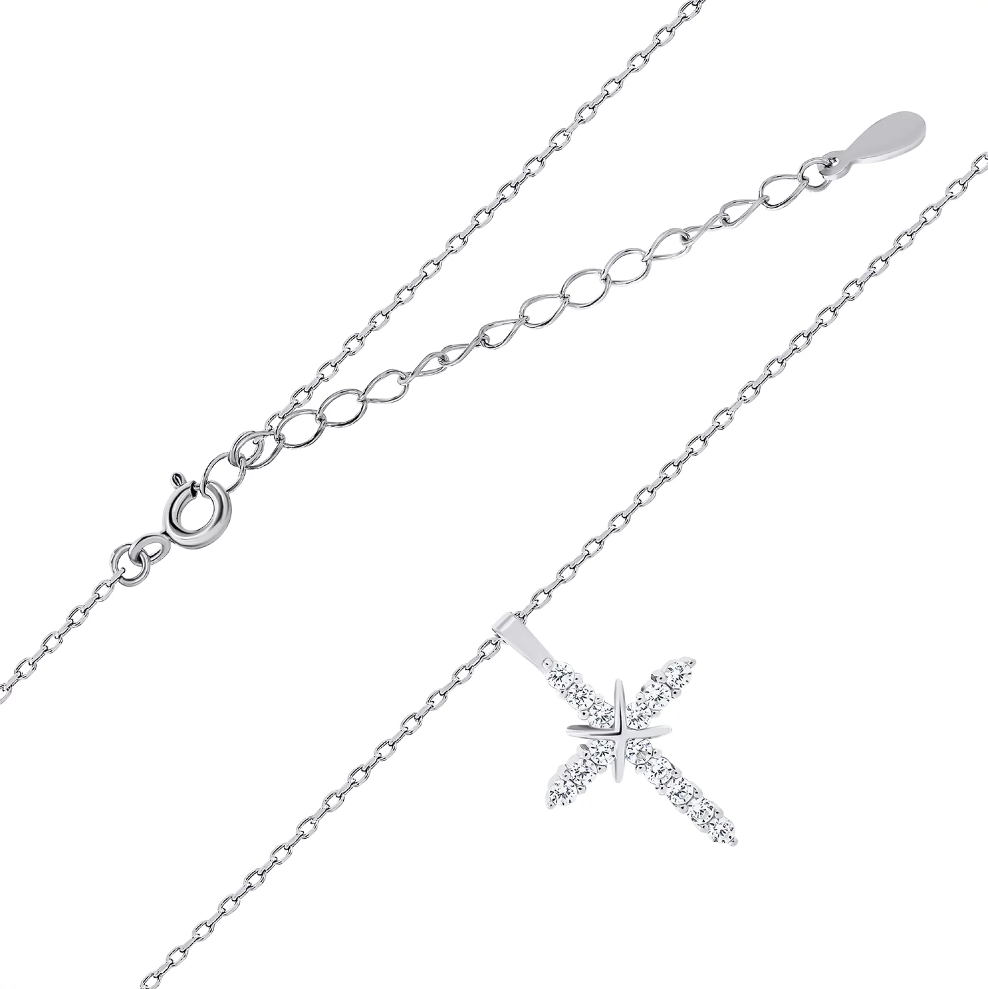 Ланцюжок із хрестиком зі срібла з фіанітами плетіння якірне - 1503773 – зображення 1