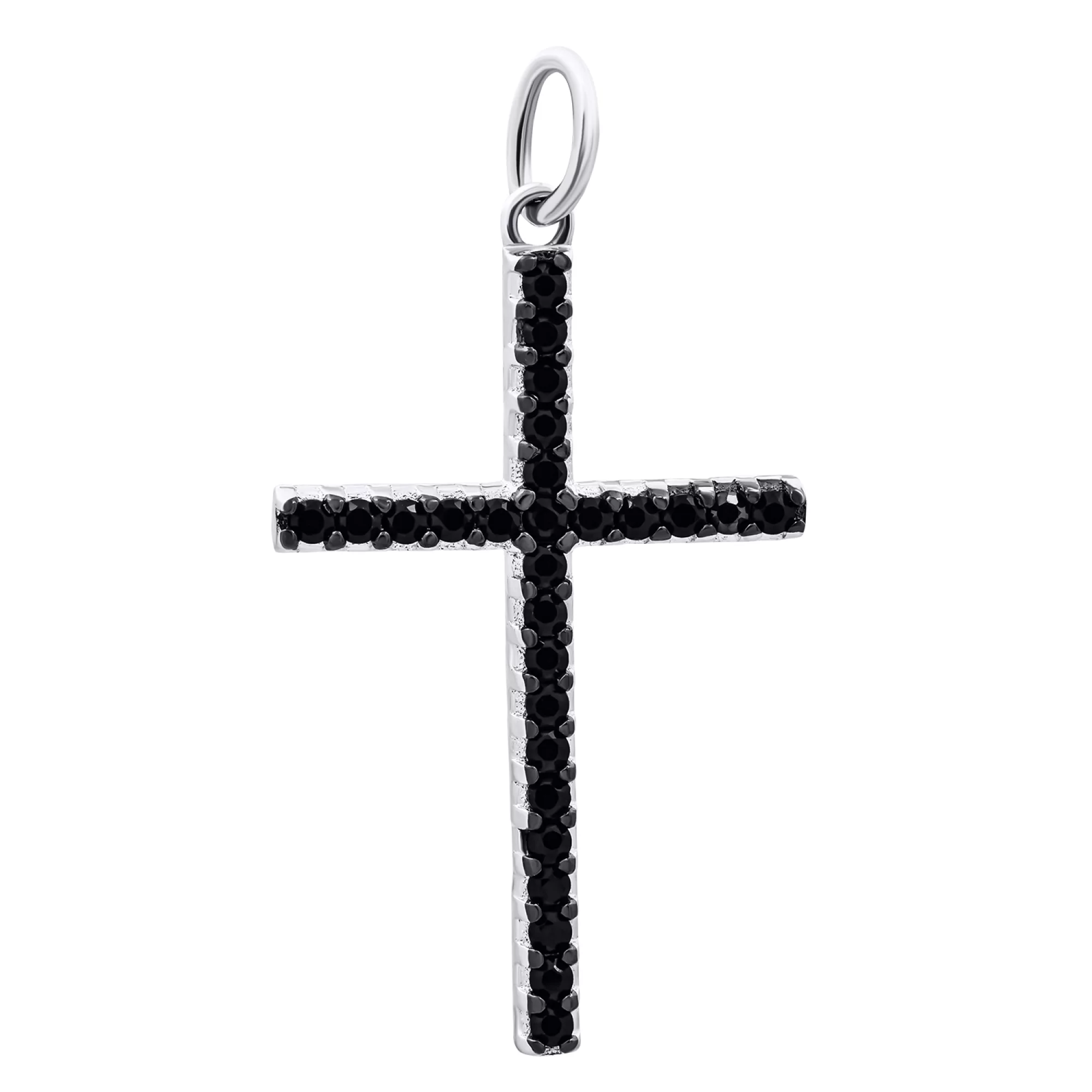 Хрестик зі срібла з чорними фіанітами  - 1546802 – зображення 1