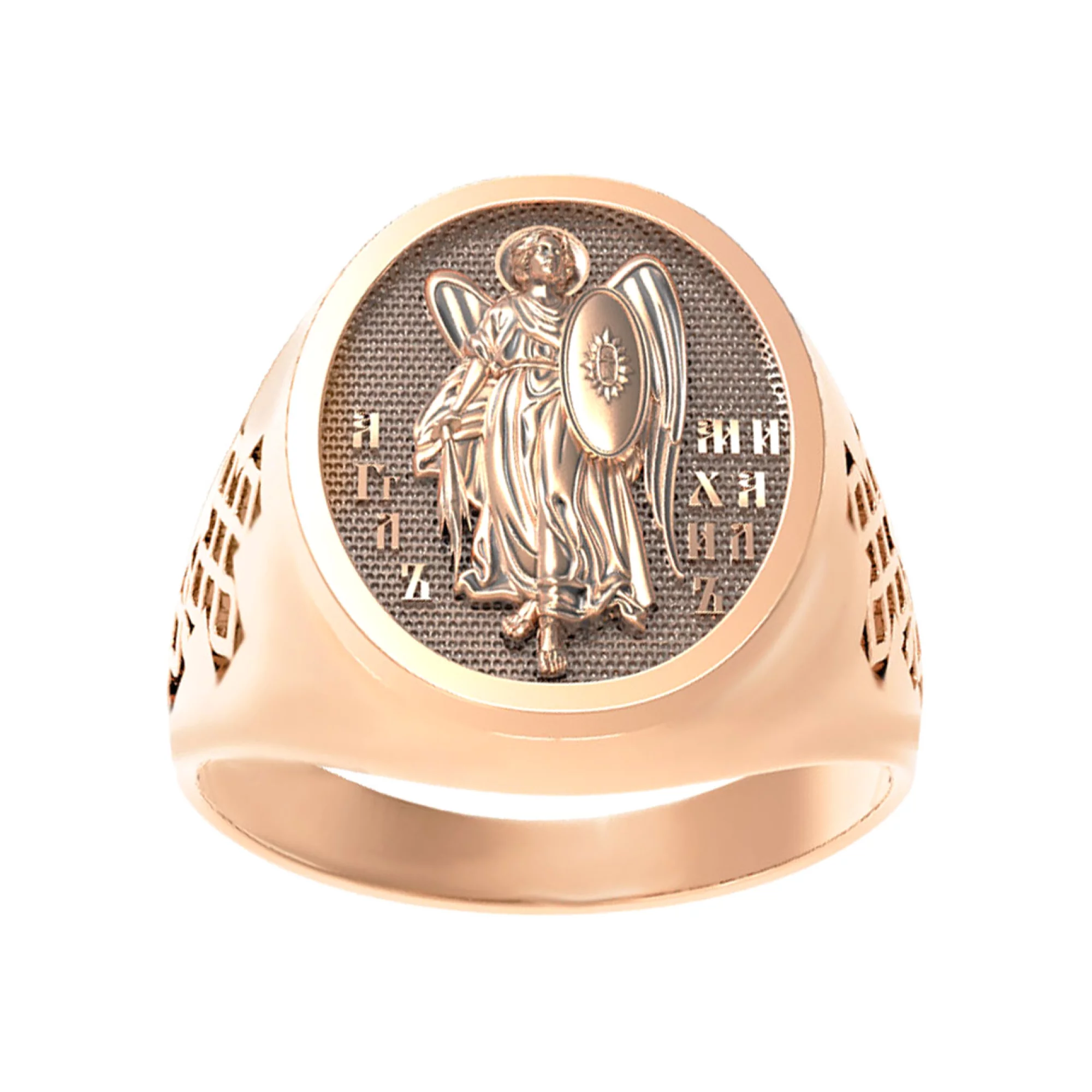 Перстень-печатка из красного золота Ангел - 431152 – изображение 1