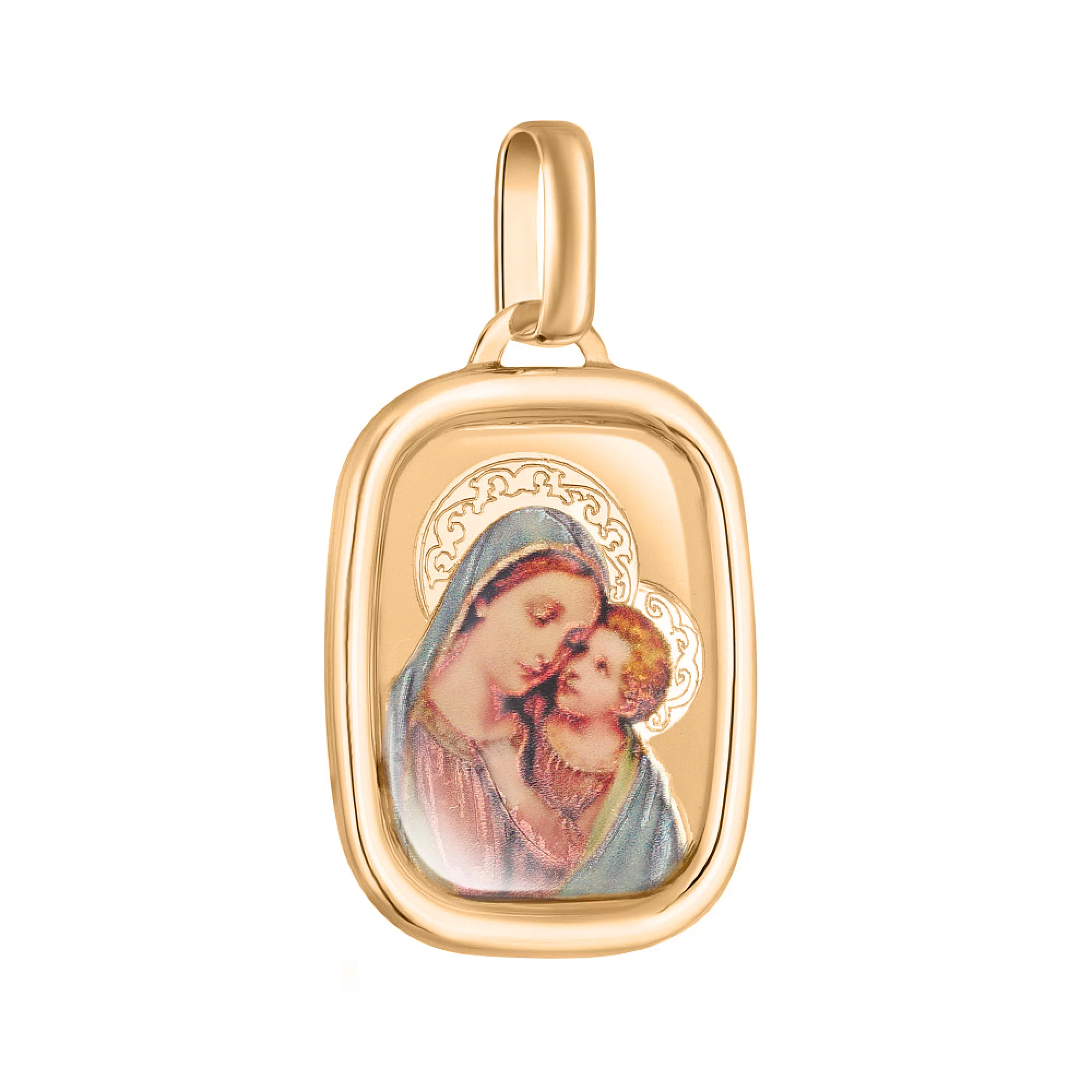 Золотая ладанка "Матерь Божия" с эмалью - 1583389 – изображение 1
