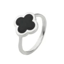 Каблучка з білого золота з емаллю "Конюшина" - 559462