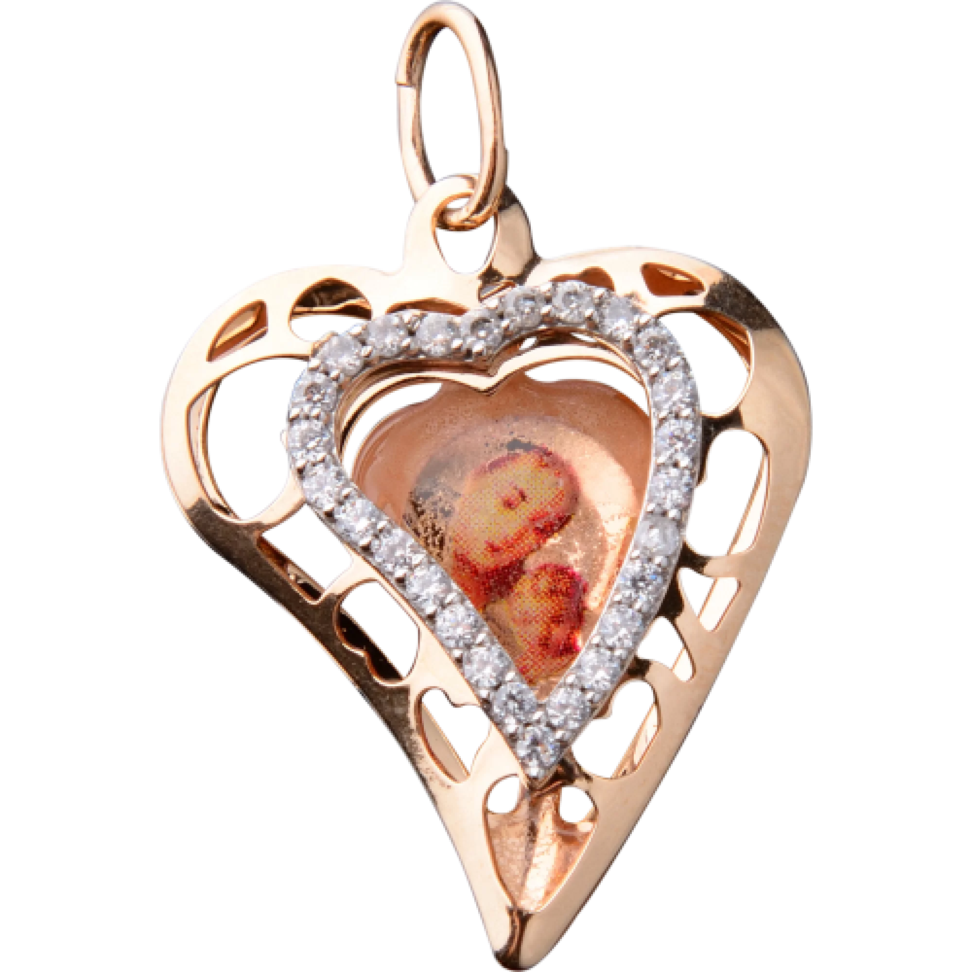 Золотая ладанка с фианитами Сердце Богородица Казанская - 443977 – изображение 1