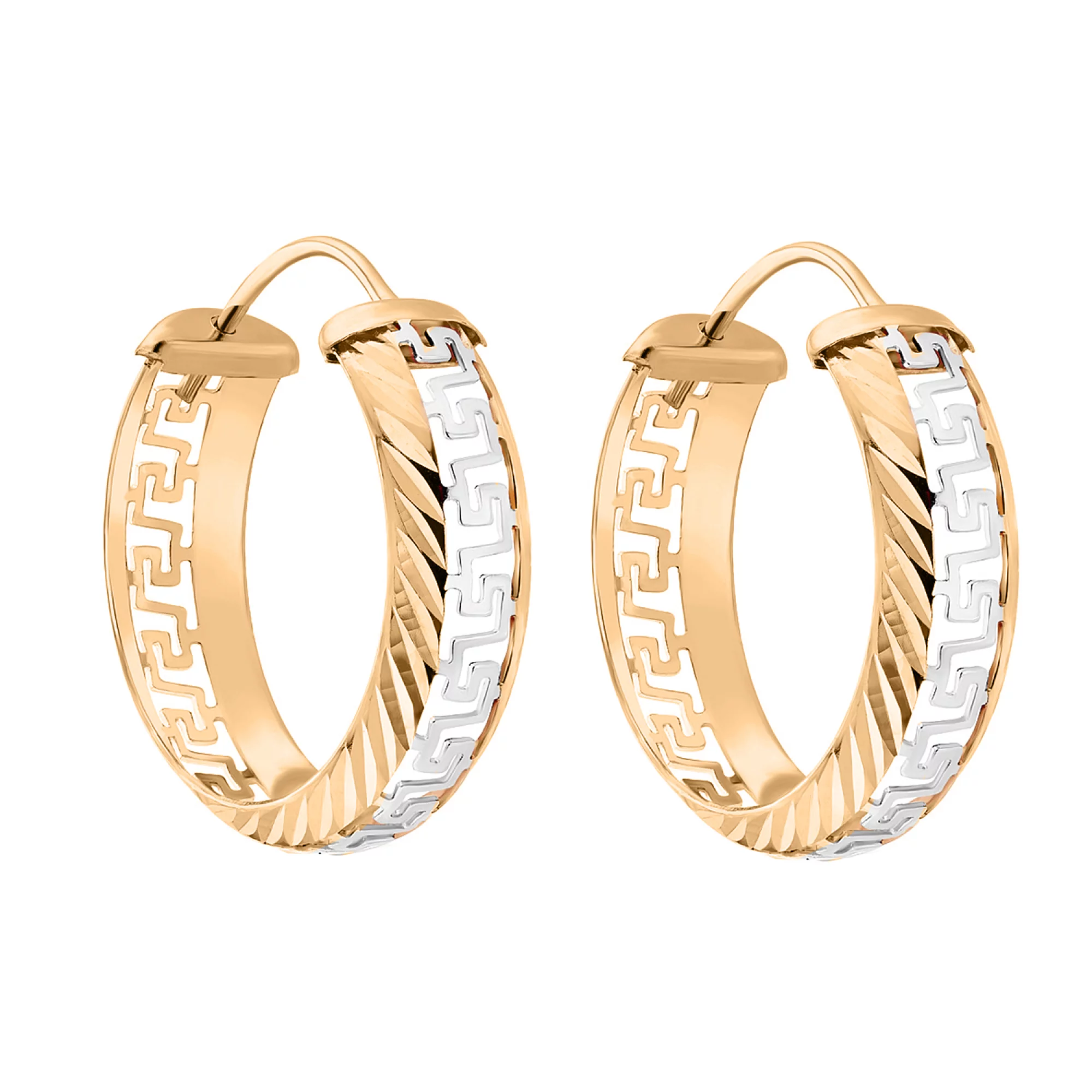 Золотые серьги-кольца с узорами - 1635077 – изображение 1