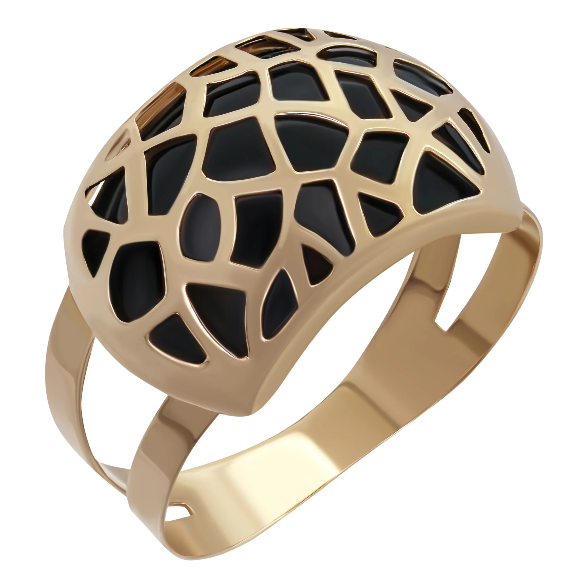 Золотое кольцо с черной эмалью - 495342 – изображение 1