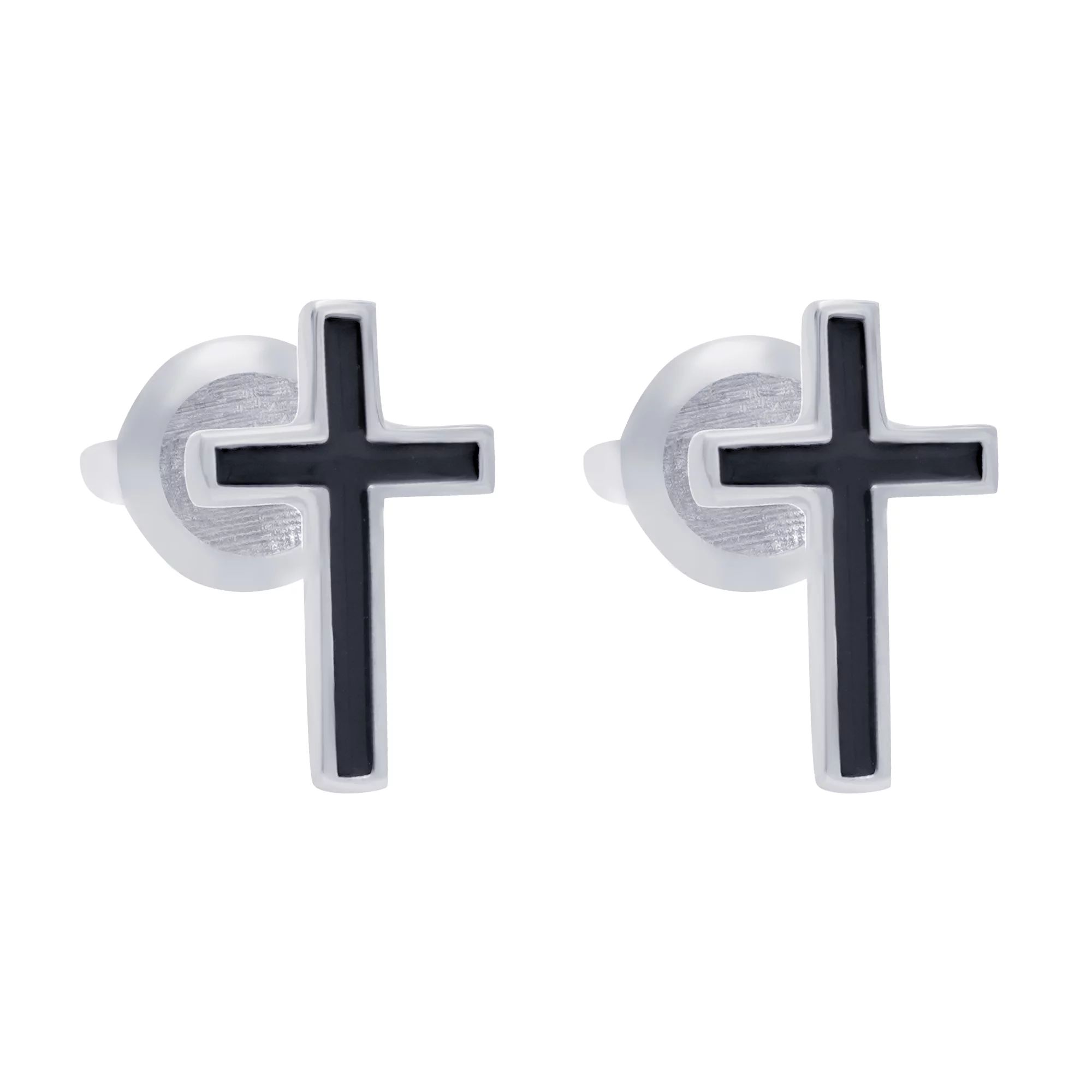 Сережки-гвоздики срібні з хрестиком та емаллю - 1669031 – зображення 1