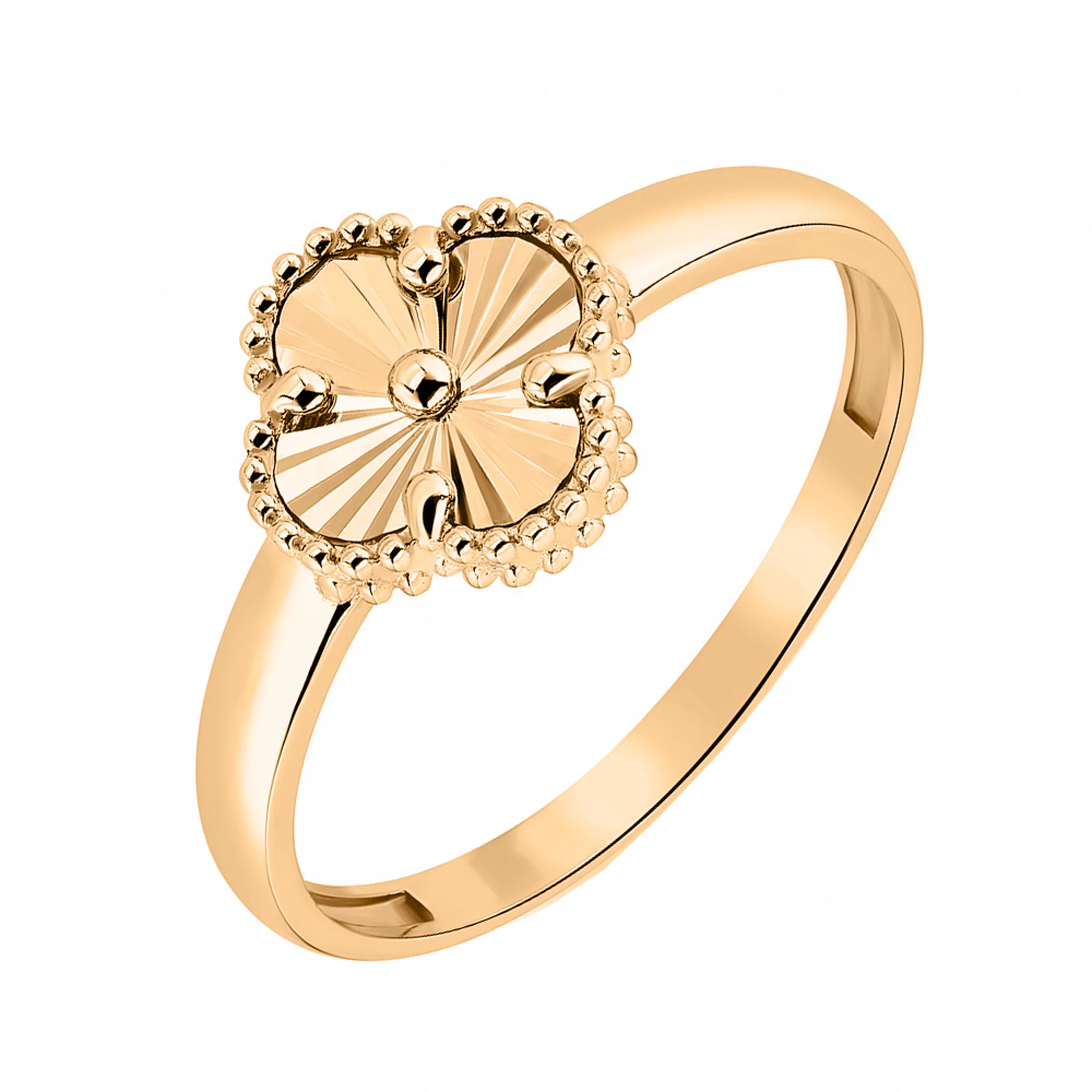 Кольцо в желтом золоте "Клевер" - 1743099 – изображение 1