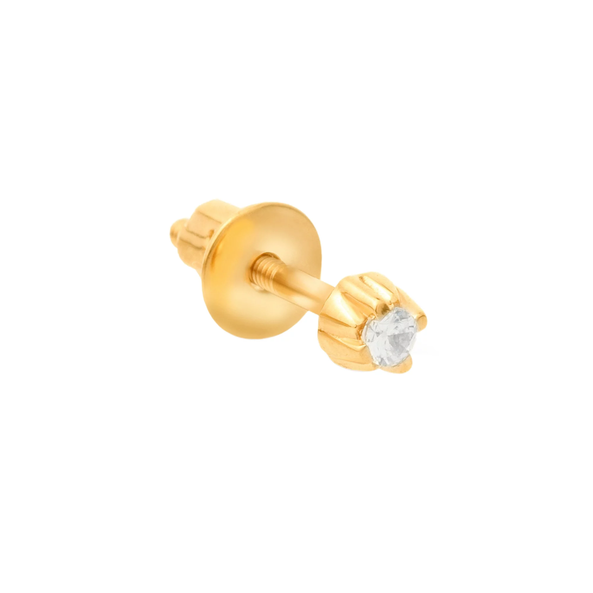 Одна сережка-гвоздик із жовтого золота з фіанітом - 1504932 – зображення 1