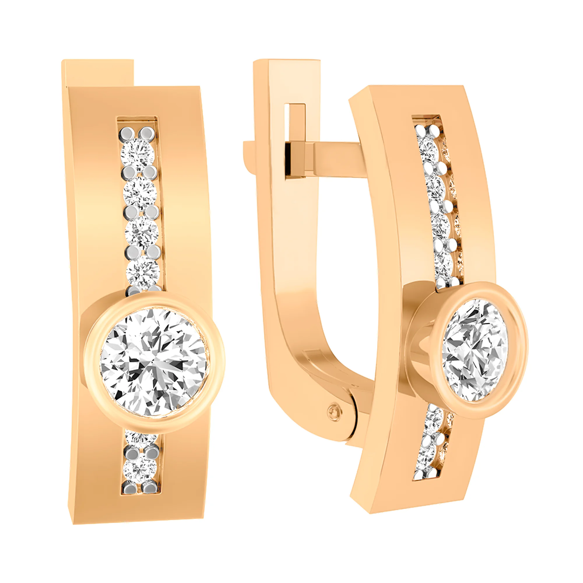 Серьги с фианитами в красном золоте - 613822 - 1