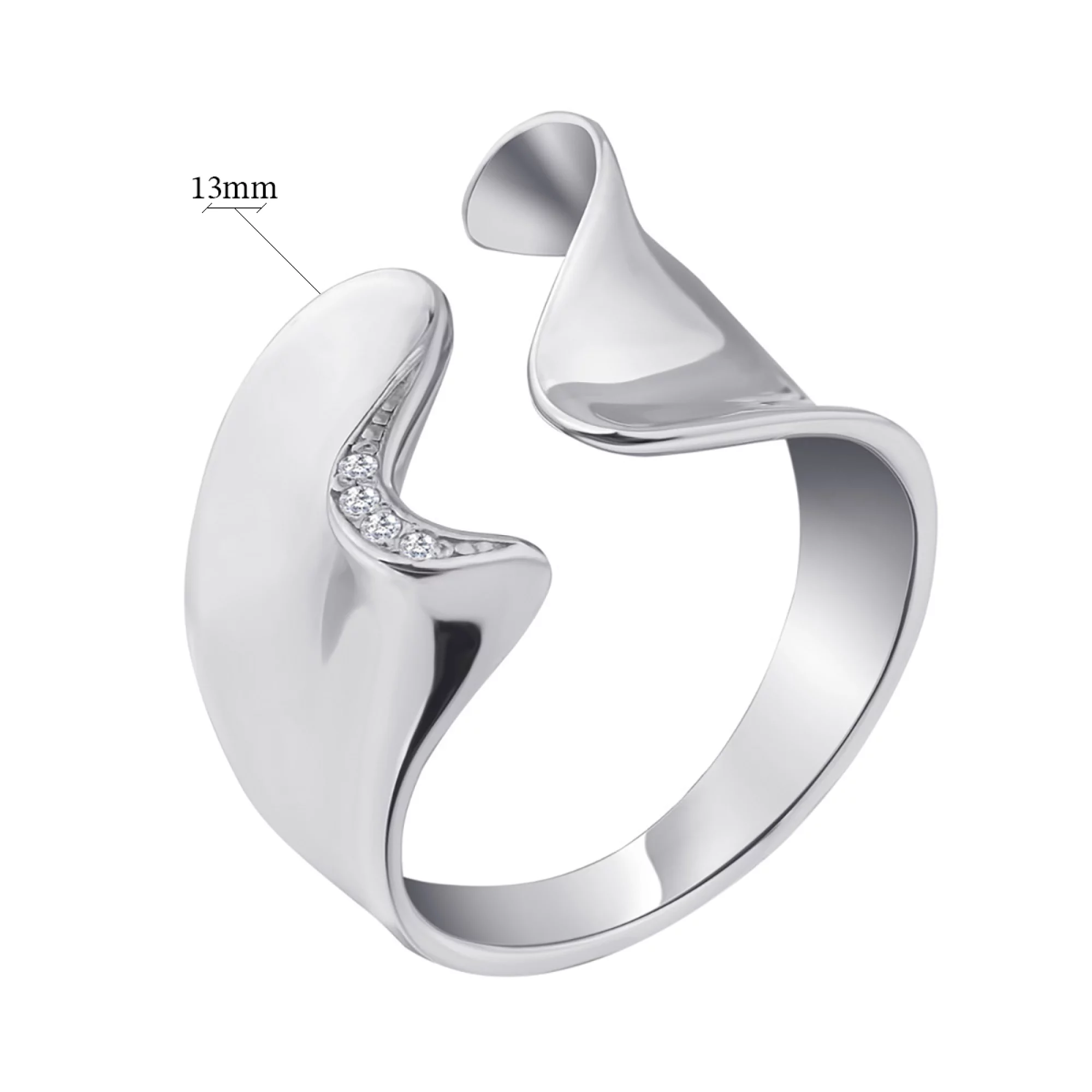 Серебряное кольцо с фианитами "Волна" - 1098611 – изображение 2