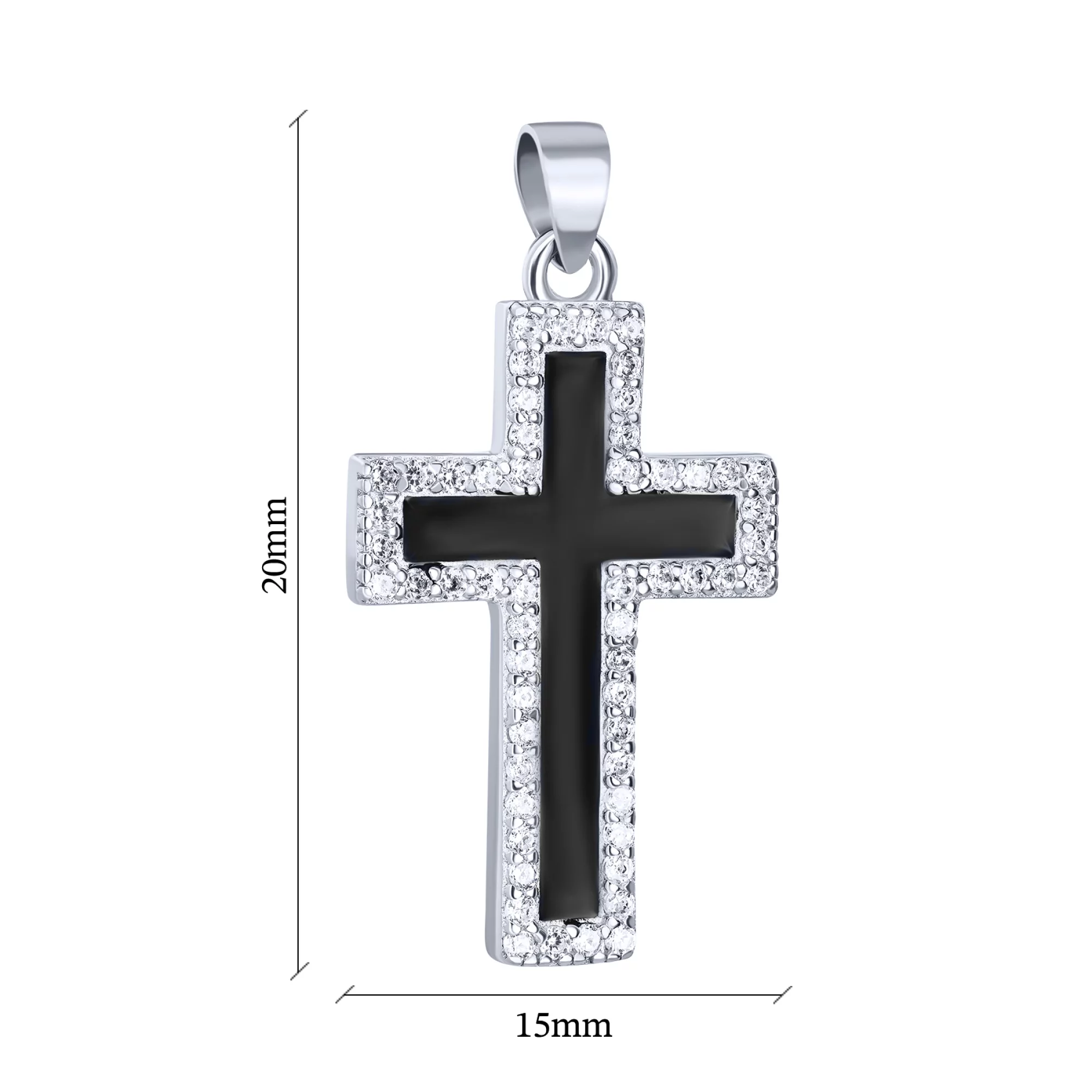 Декоративный серебряный крестик с эмалью и фианитами - 1612875 – изображение 2