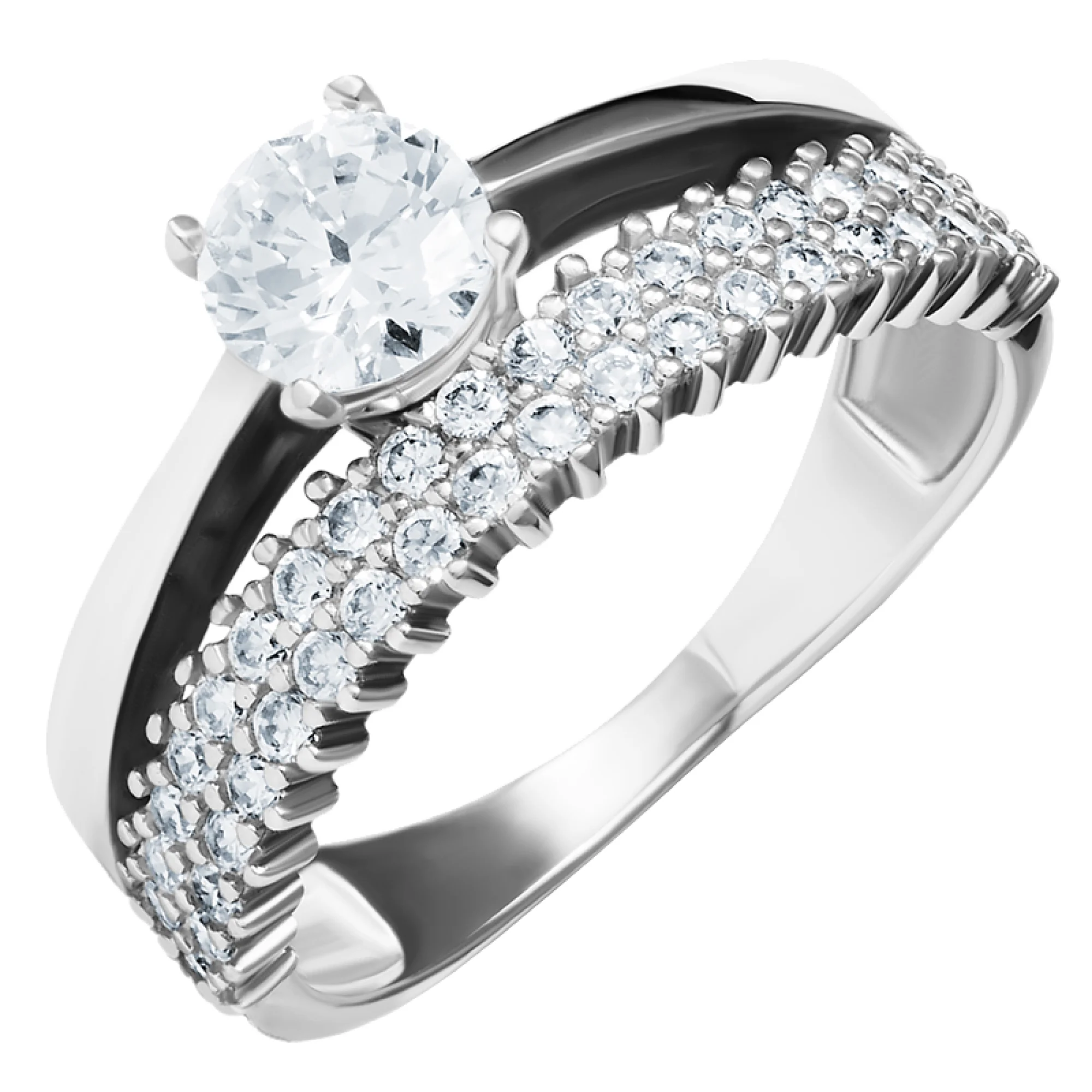 Серебряное двойное кольцо с фианитами - 559850 - 1