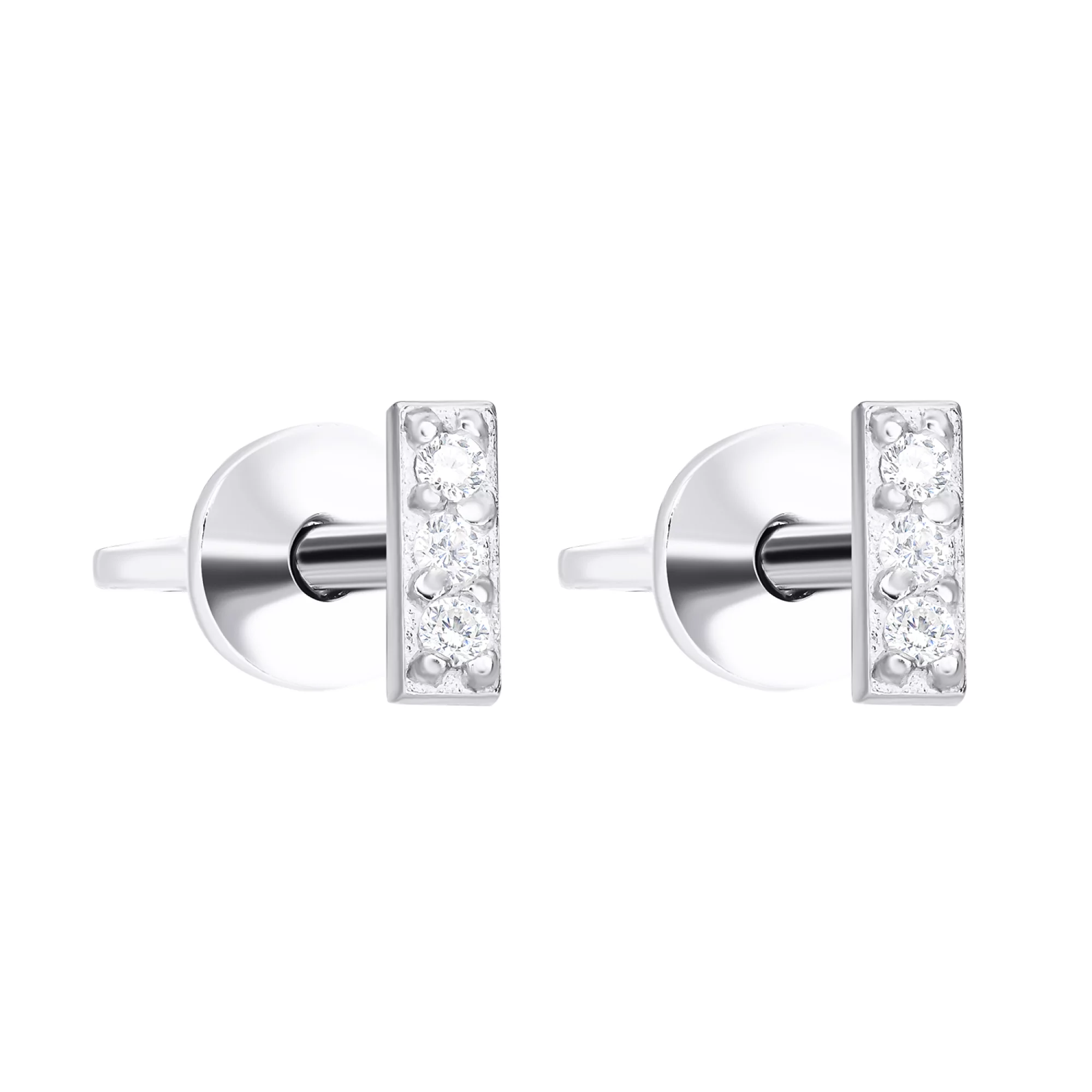 Сережки-гвоздики зі срібла з фіанітами  - 1548809 – зображення 1