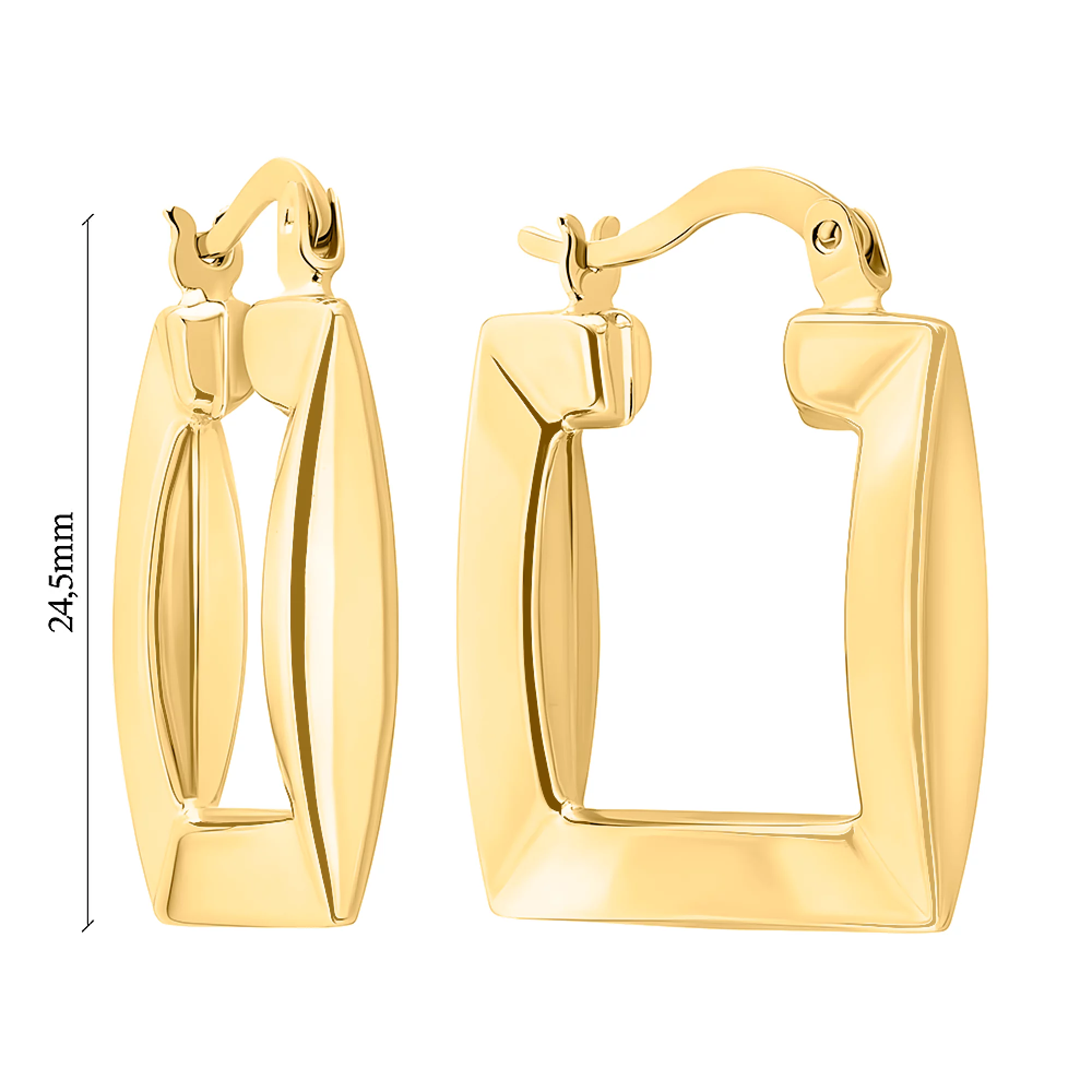 Сережки-кольца квадратной формы из лимонного золота - 1345781 – изображение 2